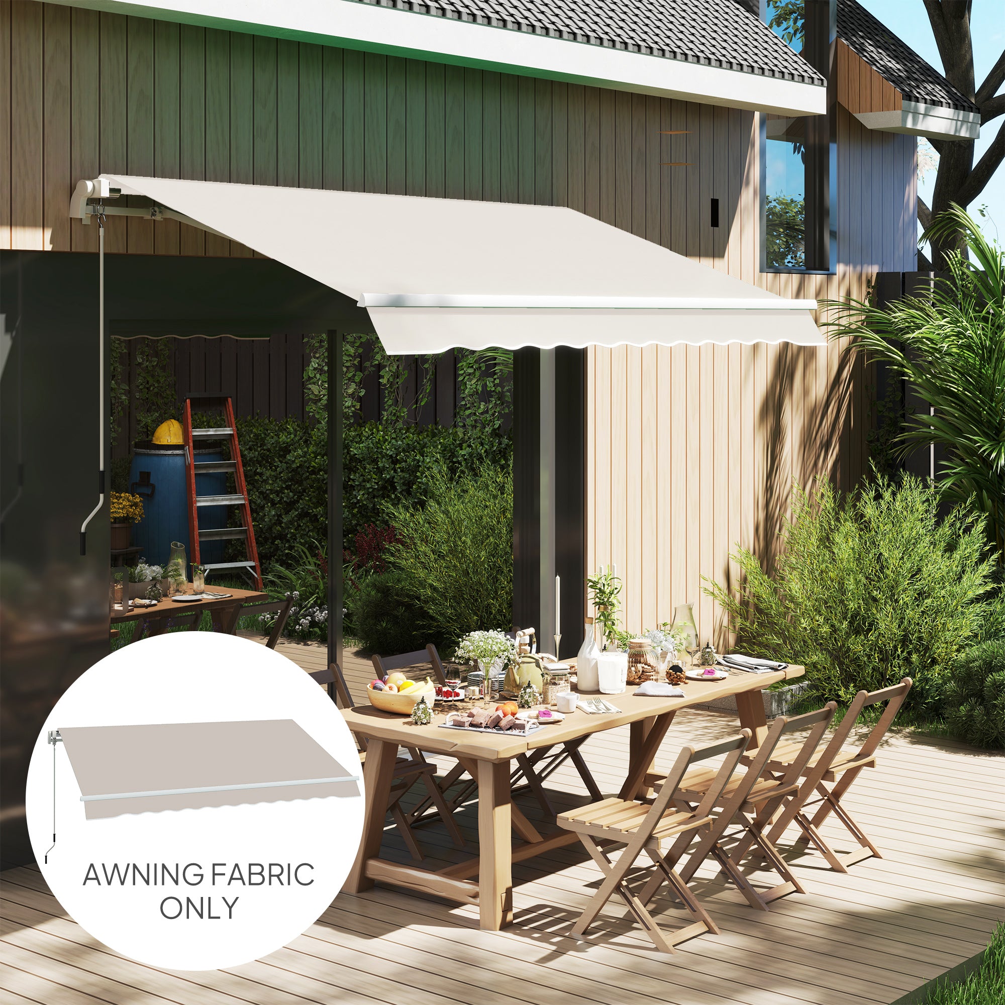 Outsunny Awning Replacement Canopy, Water Resistant UPF 50+ Sun Shade Cover for 3 x 2.5 m Garden Awning (Fabric Only), Cream White - North Peak Garden Furniture