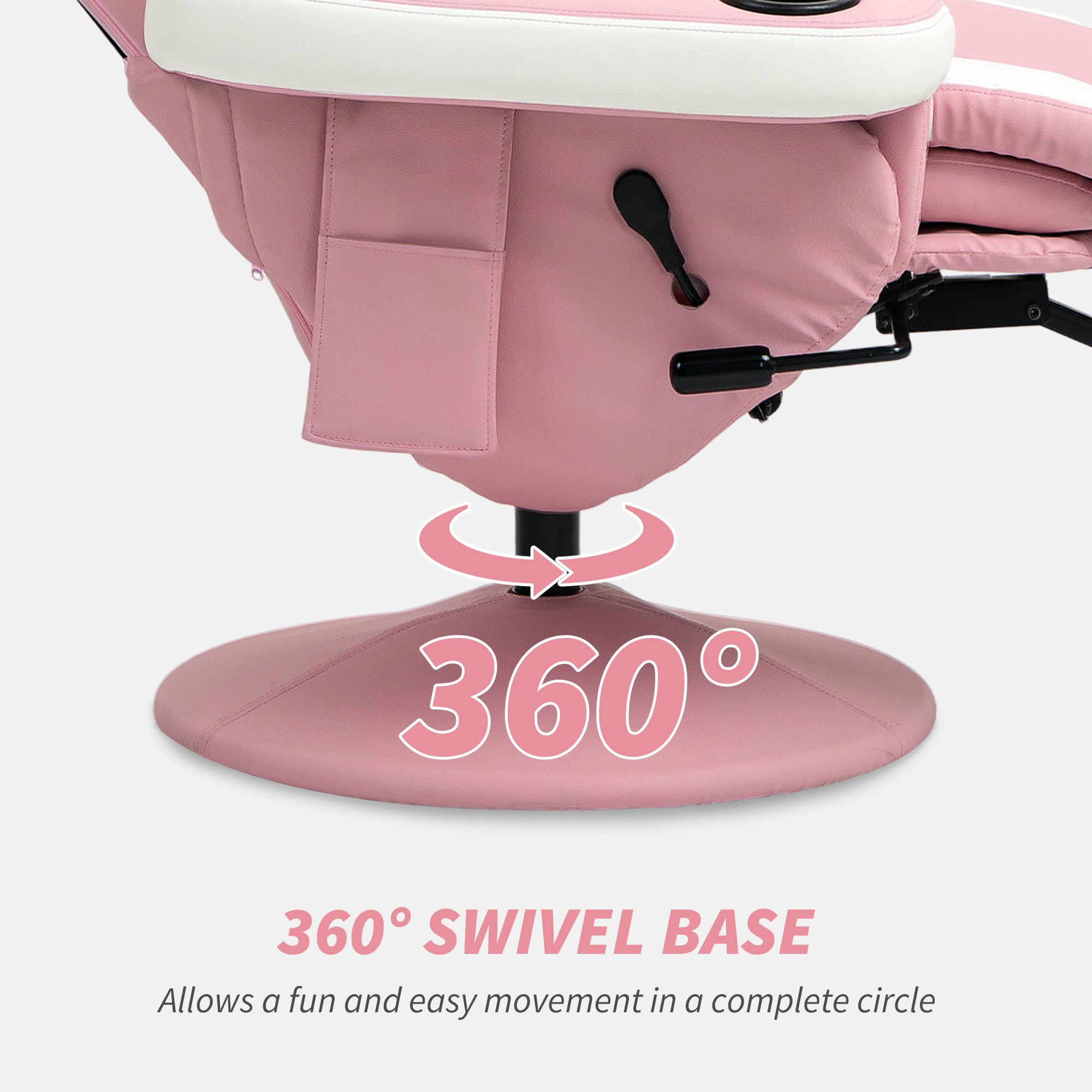 HOMCOM Manual Recliner Armchair PU Leather Lounge Chair w Adjustable Leg Rest, 135° Reclining Function, 360° Swivel, Pink - North Peak Garden Furniture