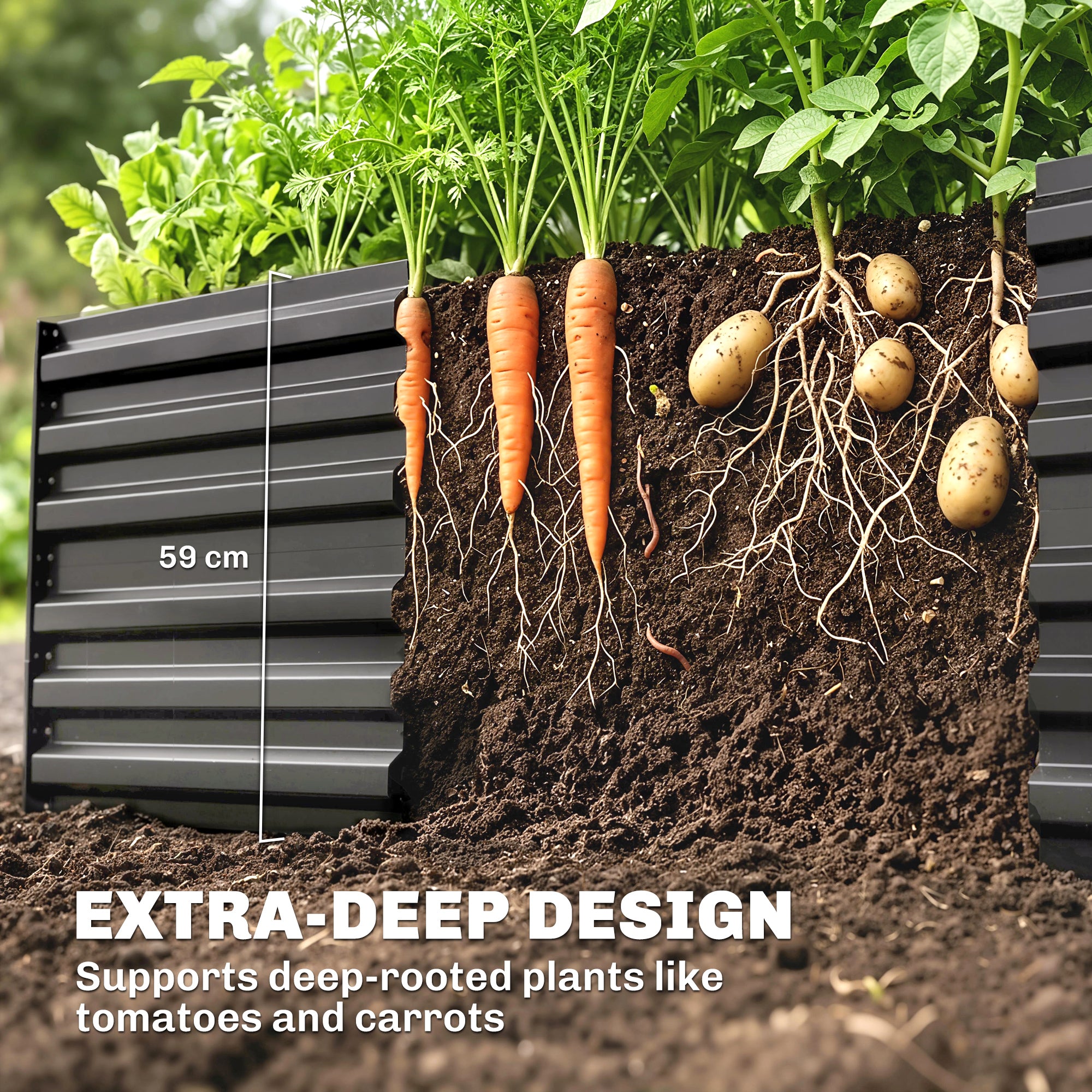 Outsunny Raised Beds for Garden, Galvanised Steel Outdoor Planters with Multi-reinforced Rods, 180 x 90 x 59 cm, Dark Grey