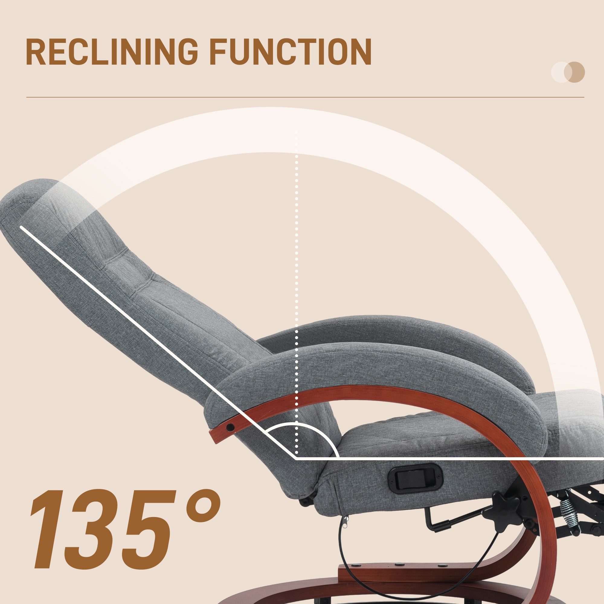 HOMCOM 135° Manual Reclining Swivel Chair, with Footrest - Grey - North Peak Garden Furniture