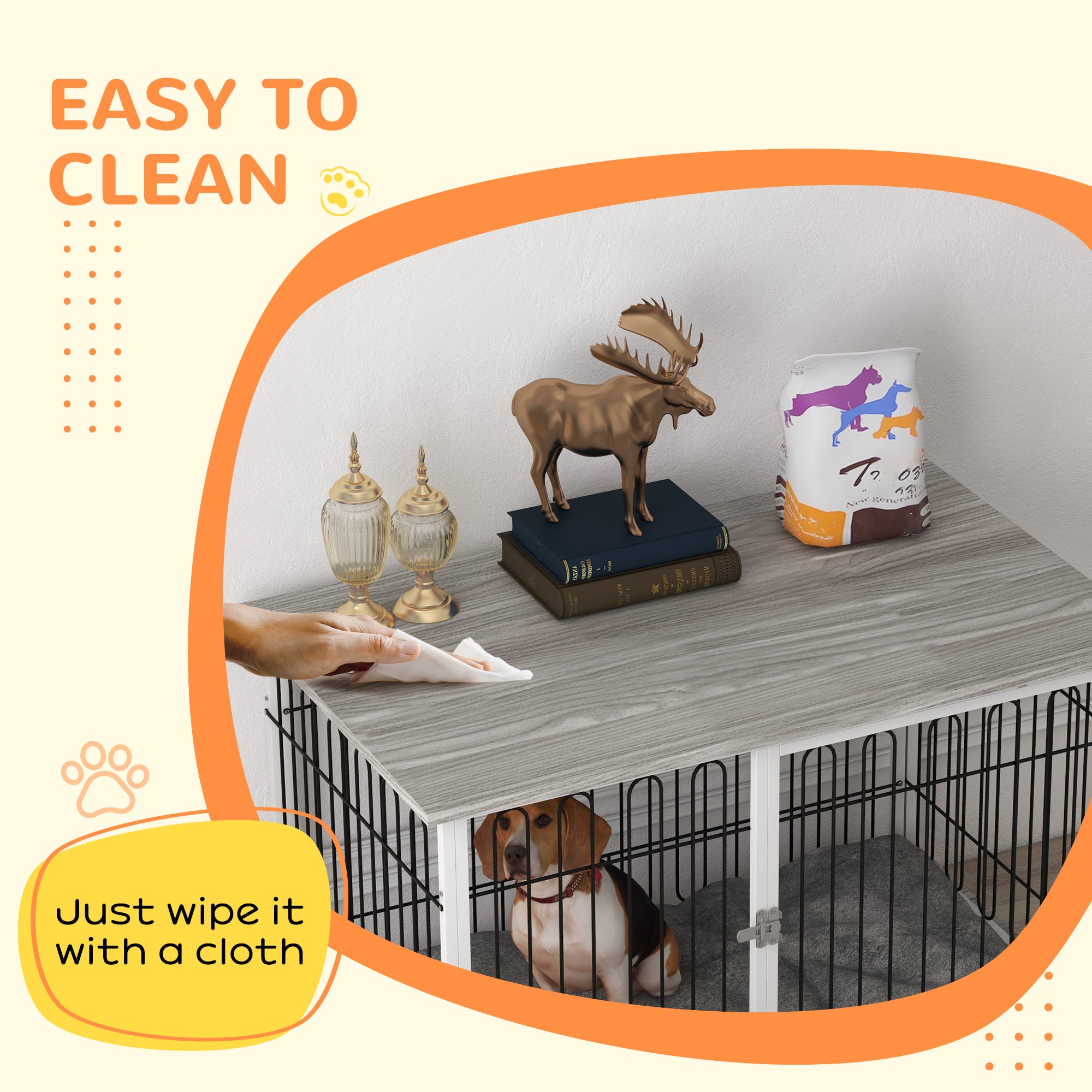 PawHut Indoor Dog Crate Furniture, Side End Table, with Soft Washable Cushion, Lockable Doors, for Large Dogs - North Peak Garden Furniture