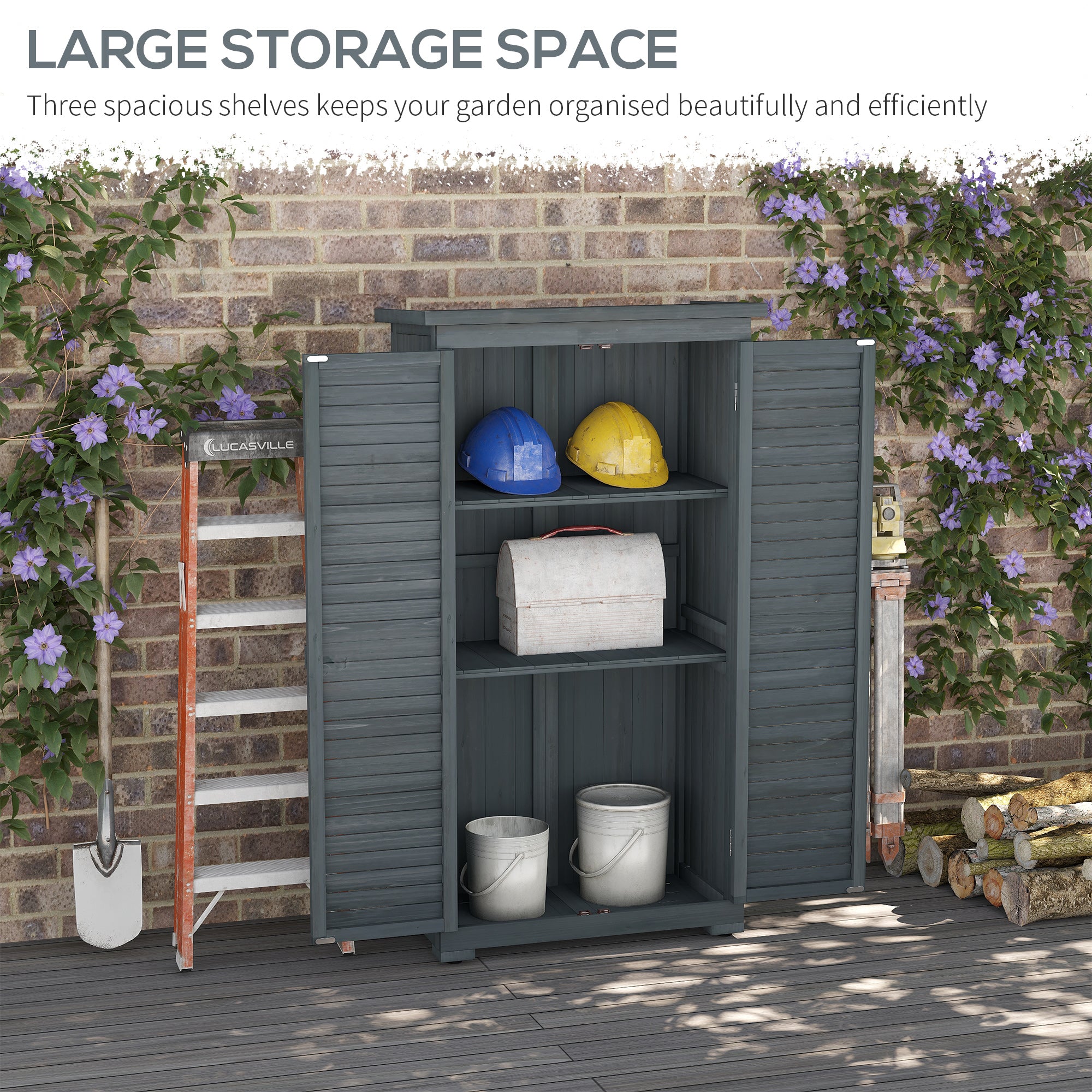 Outsunny 39.5 x 79cm Fir Wood Garden Shed - Grey - North Peak Garden Furniture
