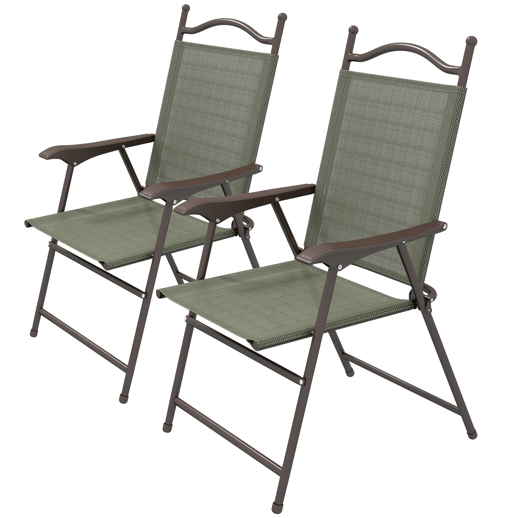 Outsunny Folding Chairs Set: Armrest, Mesh Fabric Seat for Patio, Camping & Sports, Dark Brown | Aosom UK