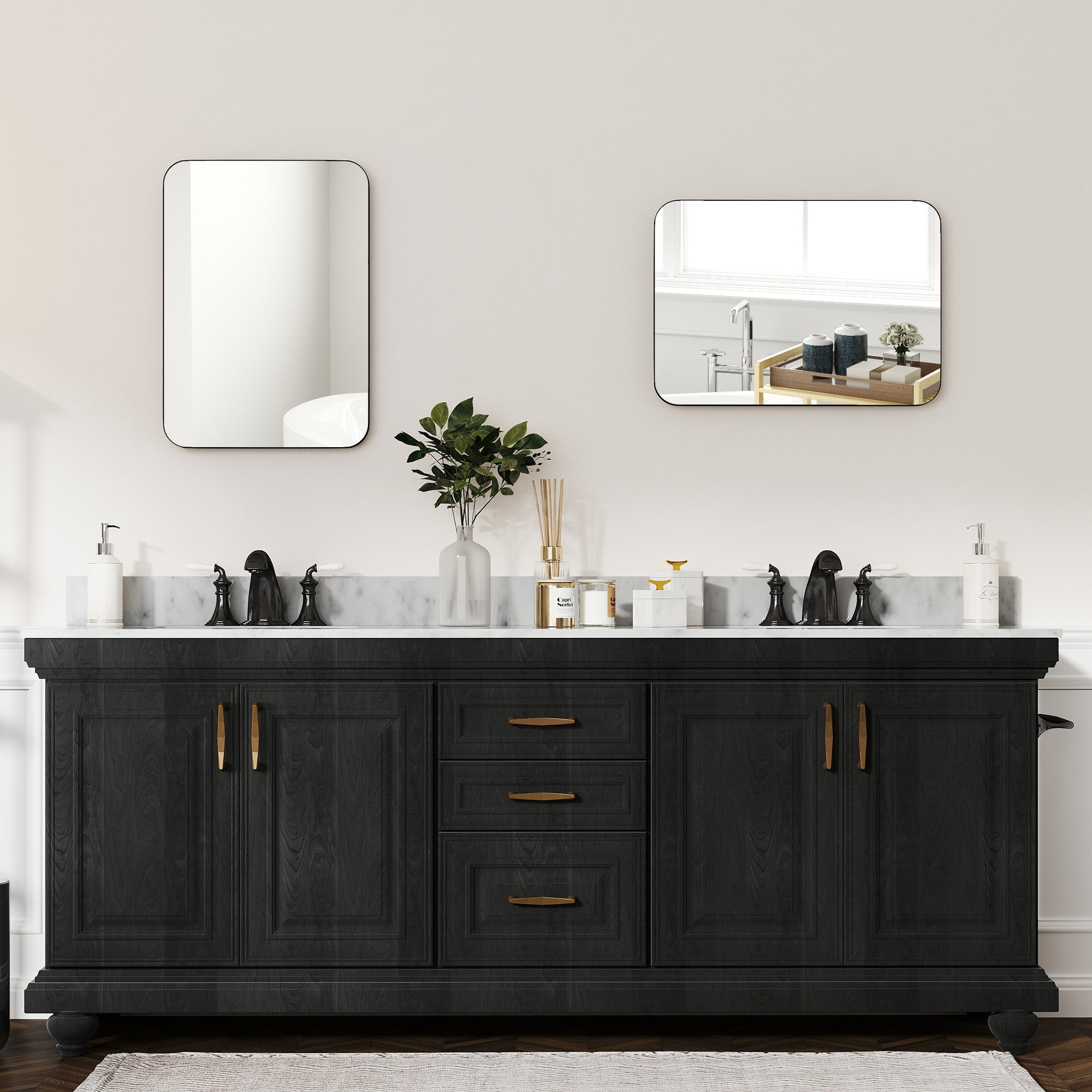 HOMCOM 70 x 50cm Curved Bathroom Mirror - Black - North Peak Garden Furniture