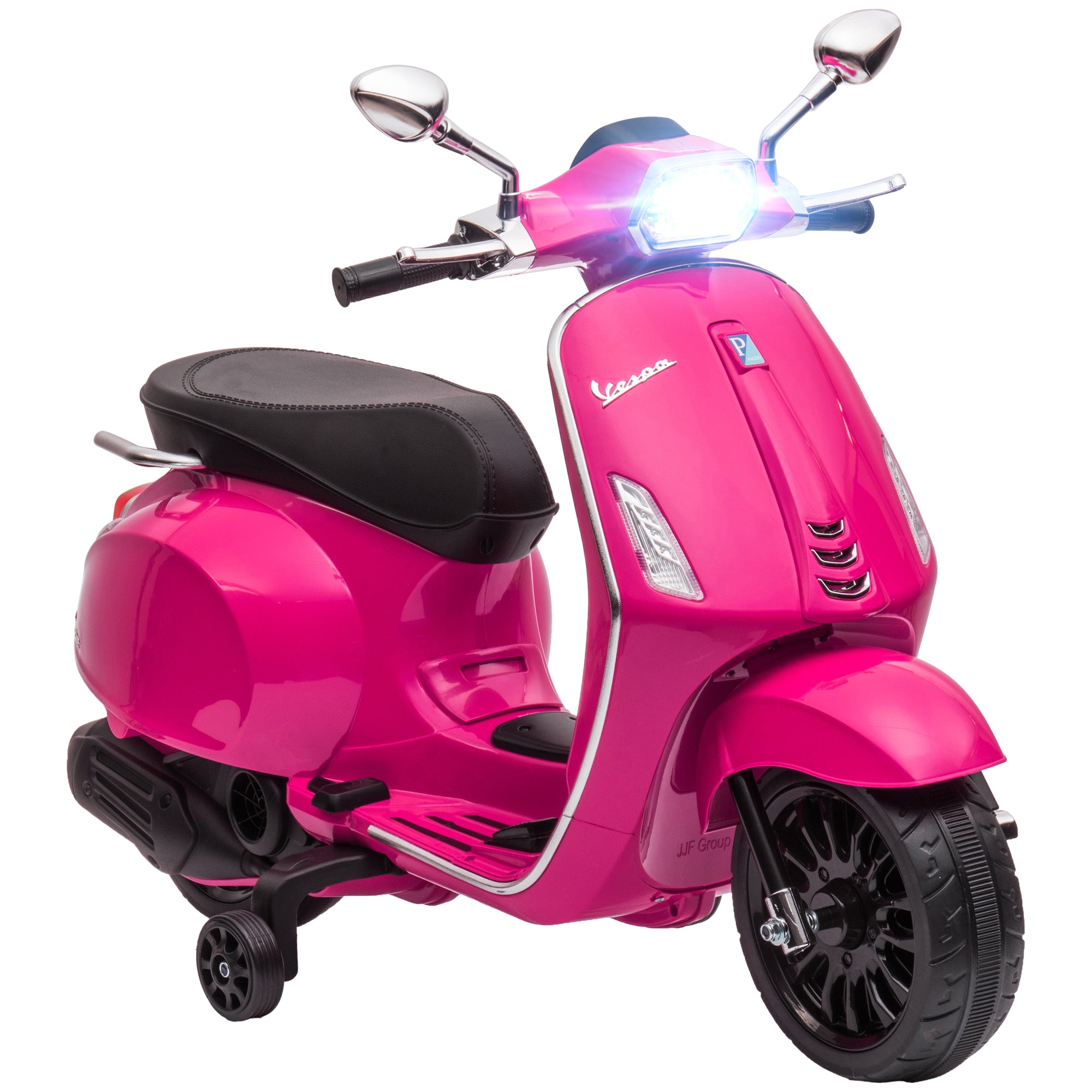 AIYAPLAY 12V Vespa Licensed Kids Electric Motorbike w/ Music, Headlights, FM Radio, for 3-6 Years - Pink - North Peak Garden Furniture