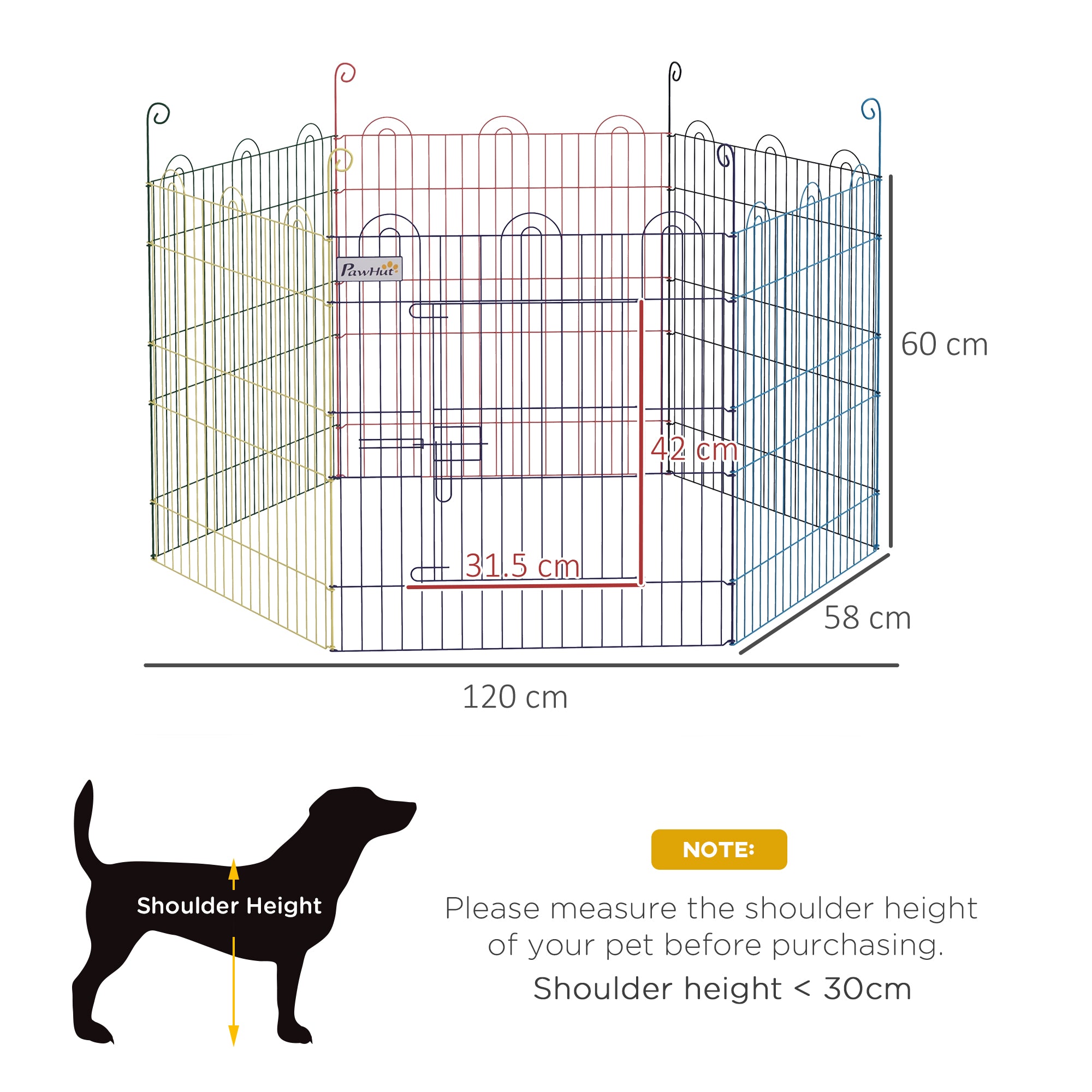 PawHut Pet Playpen Crate, with Six Panels, Door, for Indoors and Outdoors - North Peak Garden Furniture