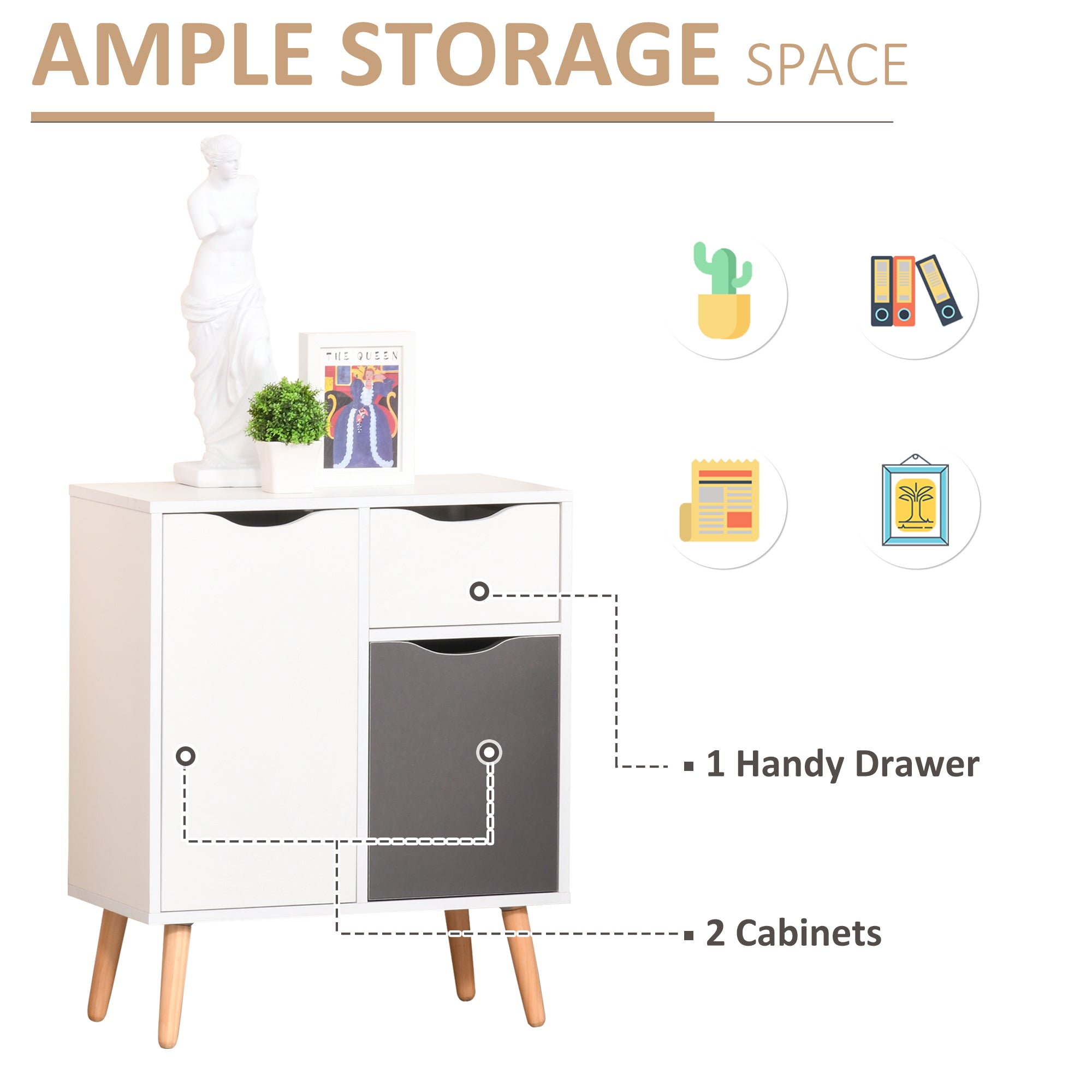 HOMCOM Sideboard Floor Cabinet Storage Cupboard with Drawer for Bedroom, Living Room, Entryway, Grey - North Peak Garden Furniture
