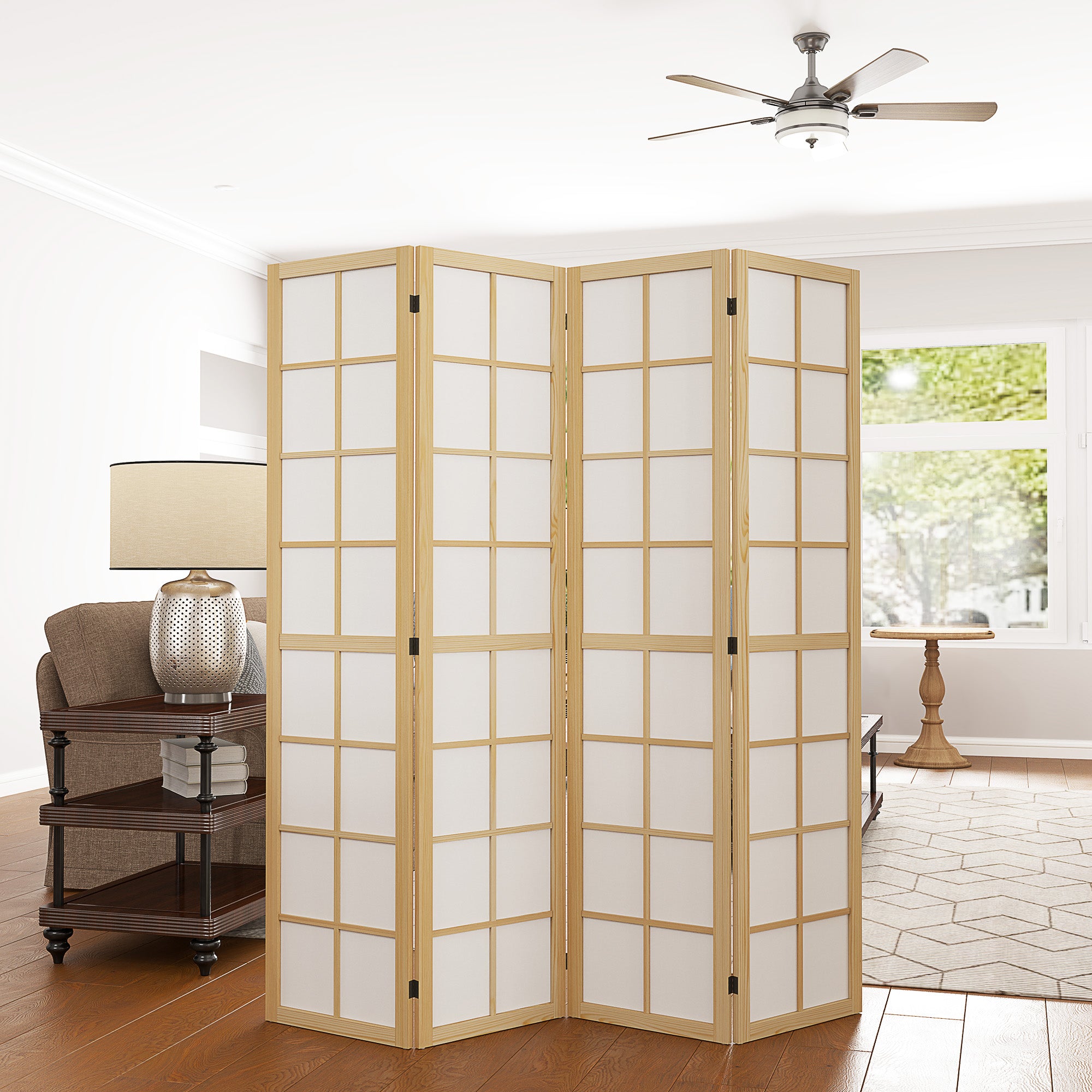 HOMCOM 4 Panel Folding Room Divider, Freestanding Room Separator, Indoor Privacy Screen for Living Room, Bedroom, 160 x 170cm - North Peak Garden Furniture