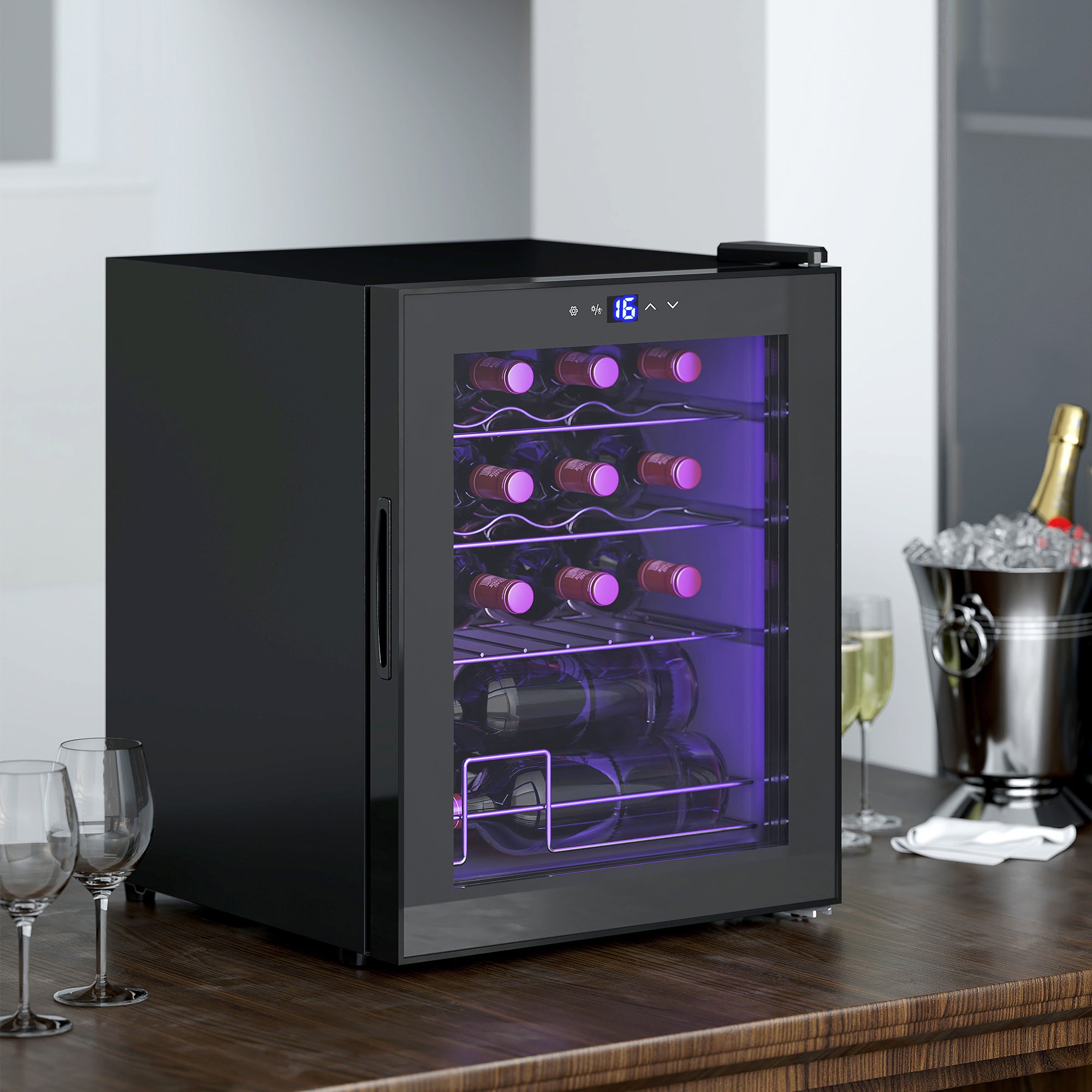 HOMCOM 42L 16-Bottle Wine Cooler Fridge - Black