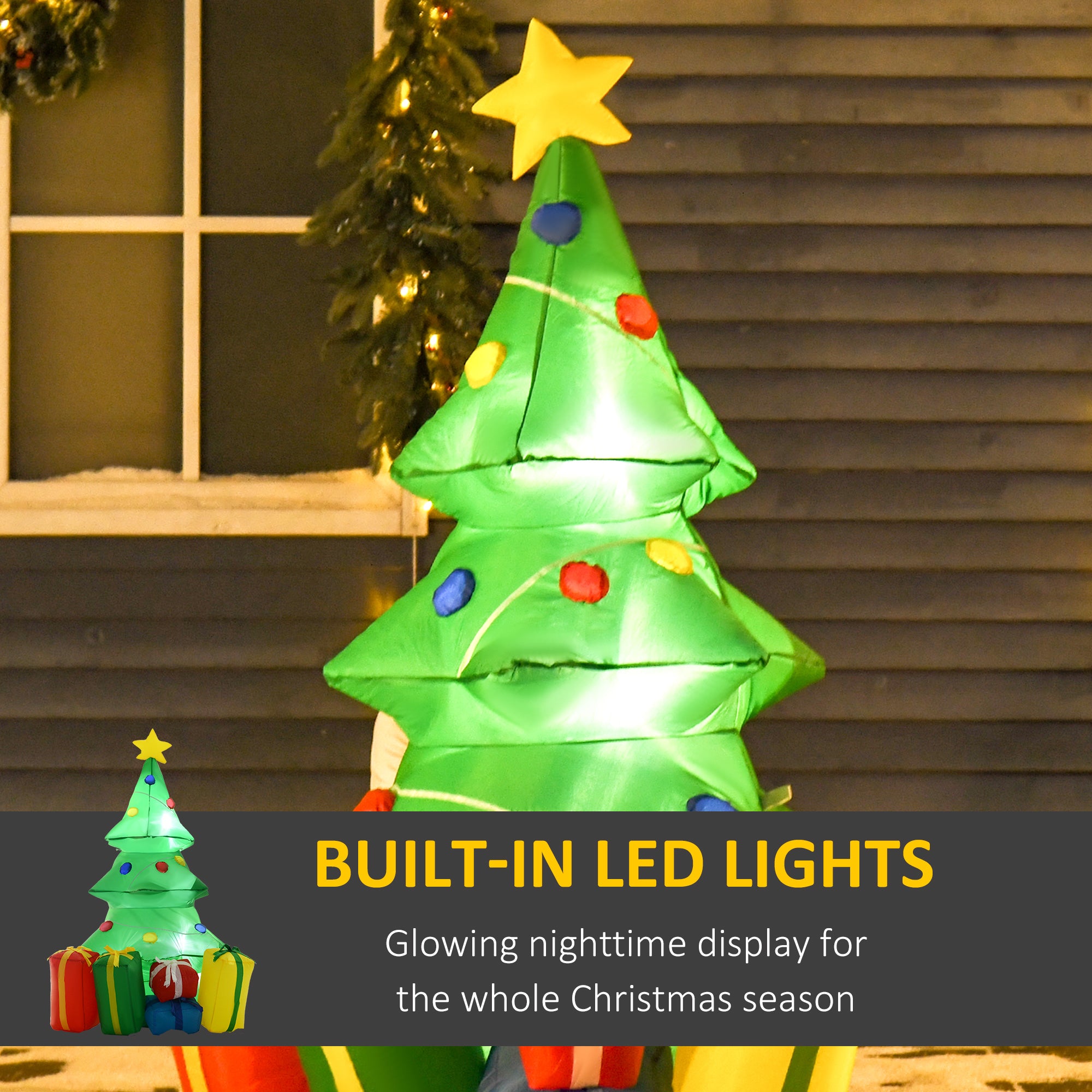 HOMCOM 5ft Inflatable Christmas Tree Xmas Air Blown Holiday Decoration LED Lawn Yard Outdoor Ornaments - North Peak Garden Furniture