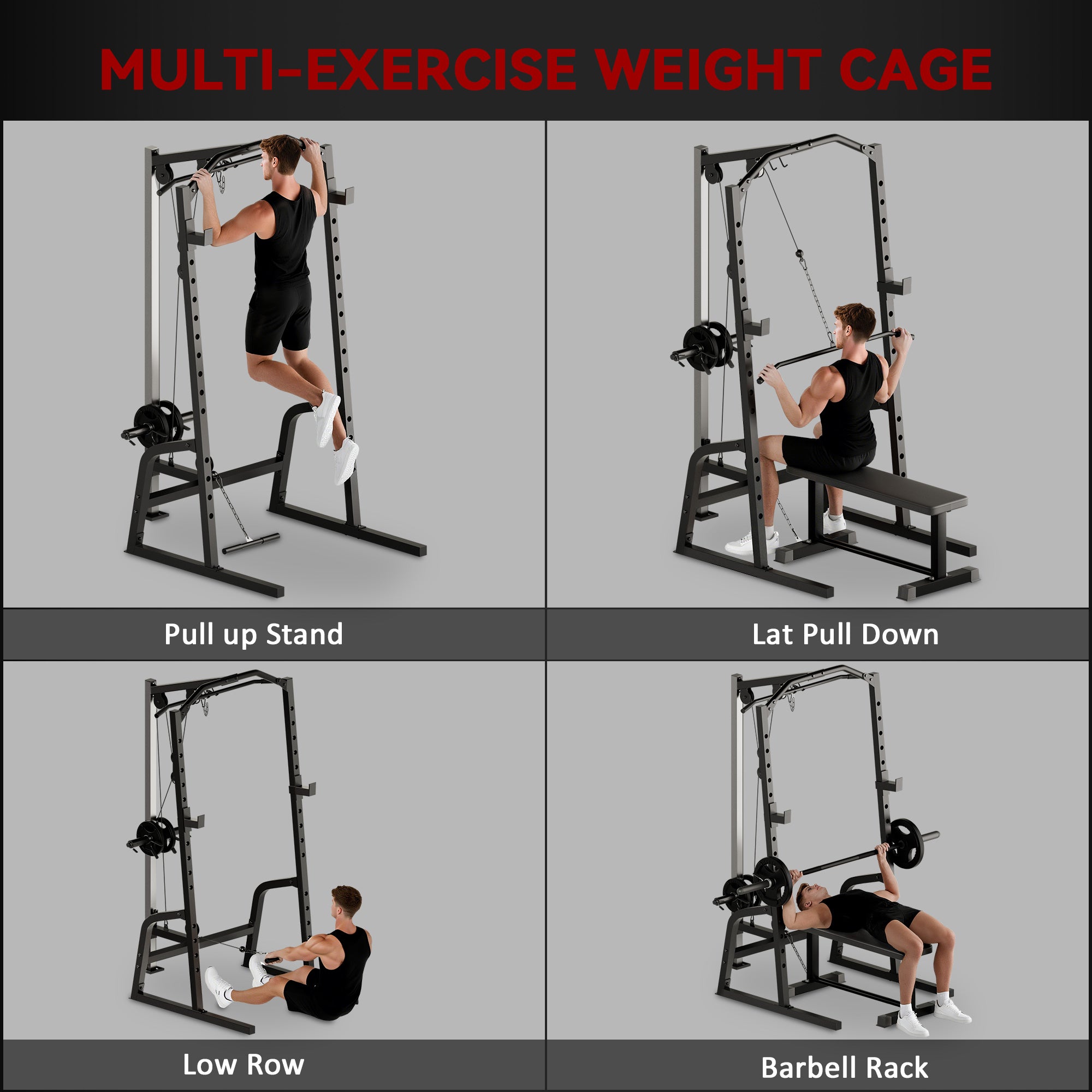 SPORTNOW Power Cage Power Rack with 15-Level Squat Rack, Cable Pulley System, Pull up Stand and Push up Stand