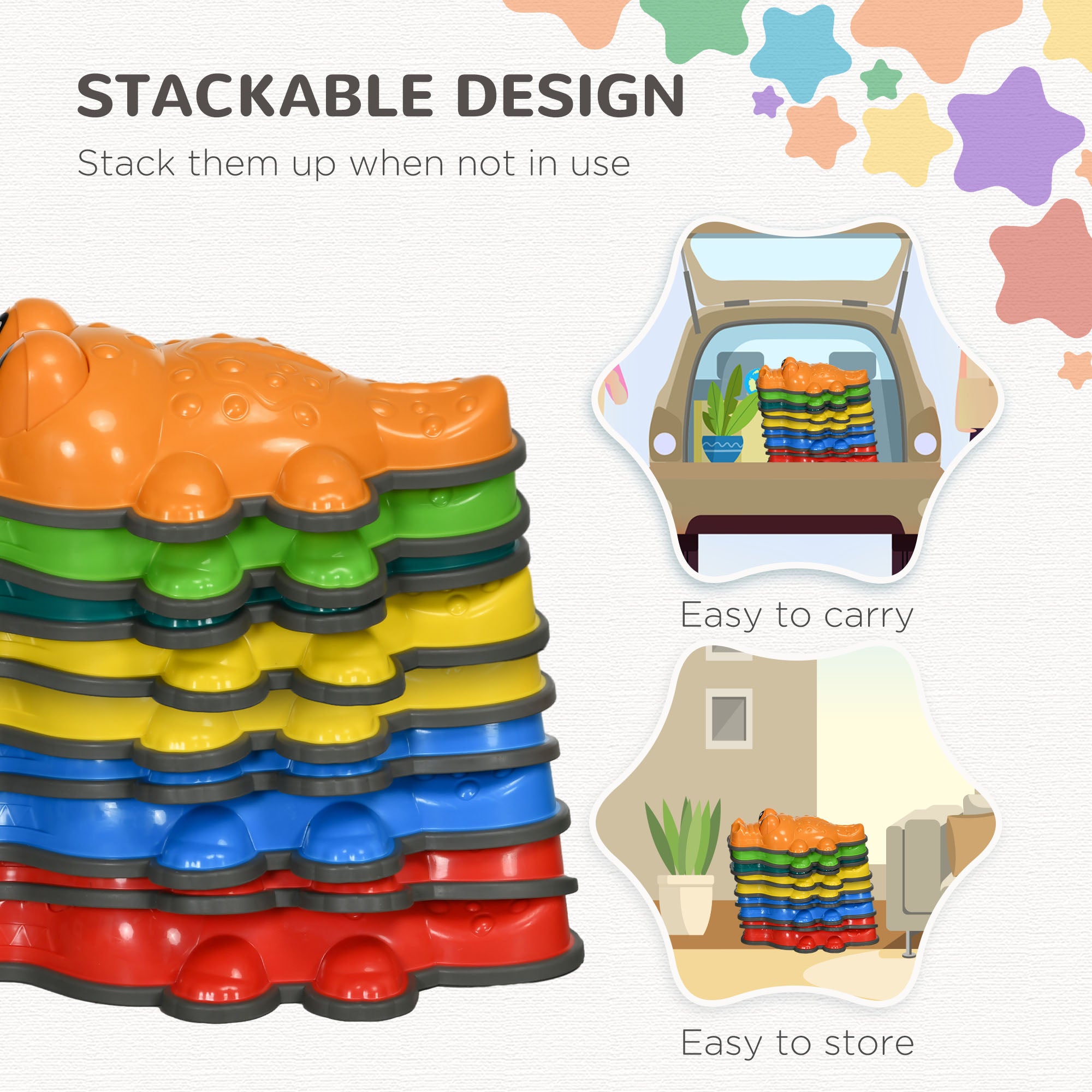 ZONEKIZ 9PCs Kids Stepping Stones, Crocodile-Designed Sensory Toys, with Anti-Slip Edge Balance River Stones - North Peak Garden Furniture