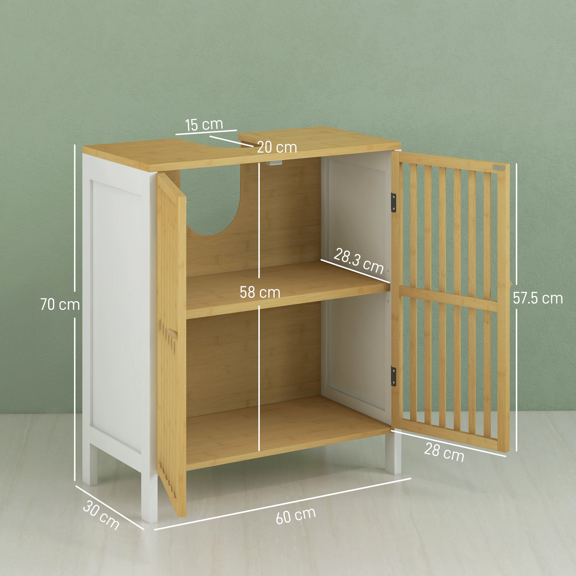HOMCOM Bamboo-Blend Retro Cut-Out Under Sink Cabinet - North Peak Garden Furniture
