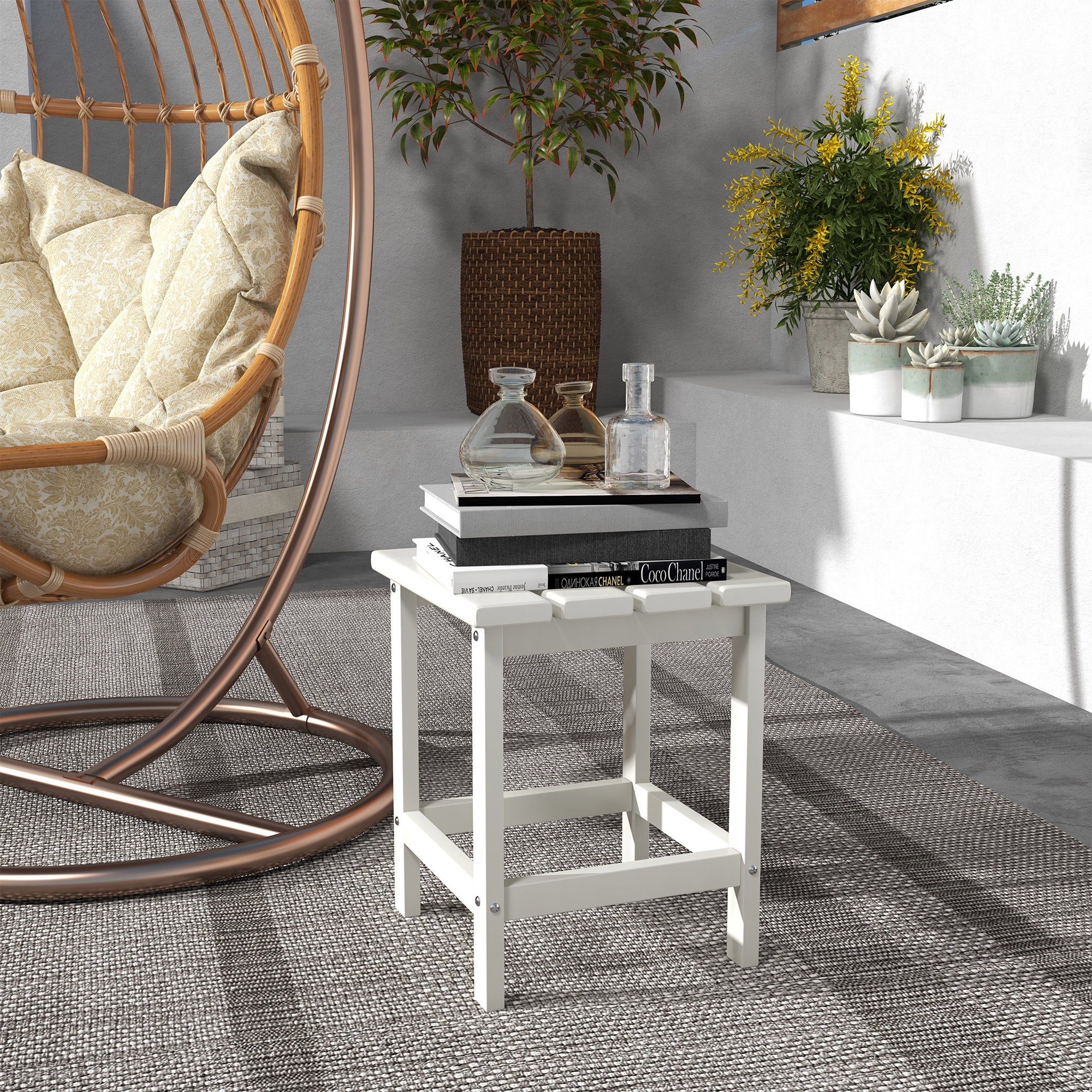 Outsunny Square Coffee Table, HDPE Tabletop and Frame for Porch, Garden, Side Table, 38 x 38 x 46 cm, White