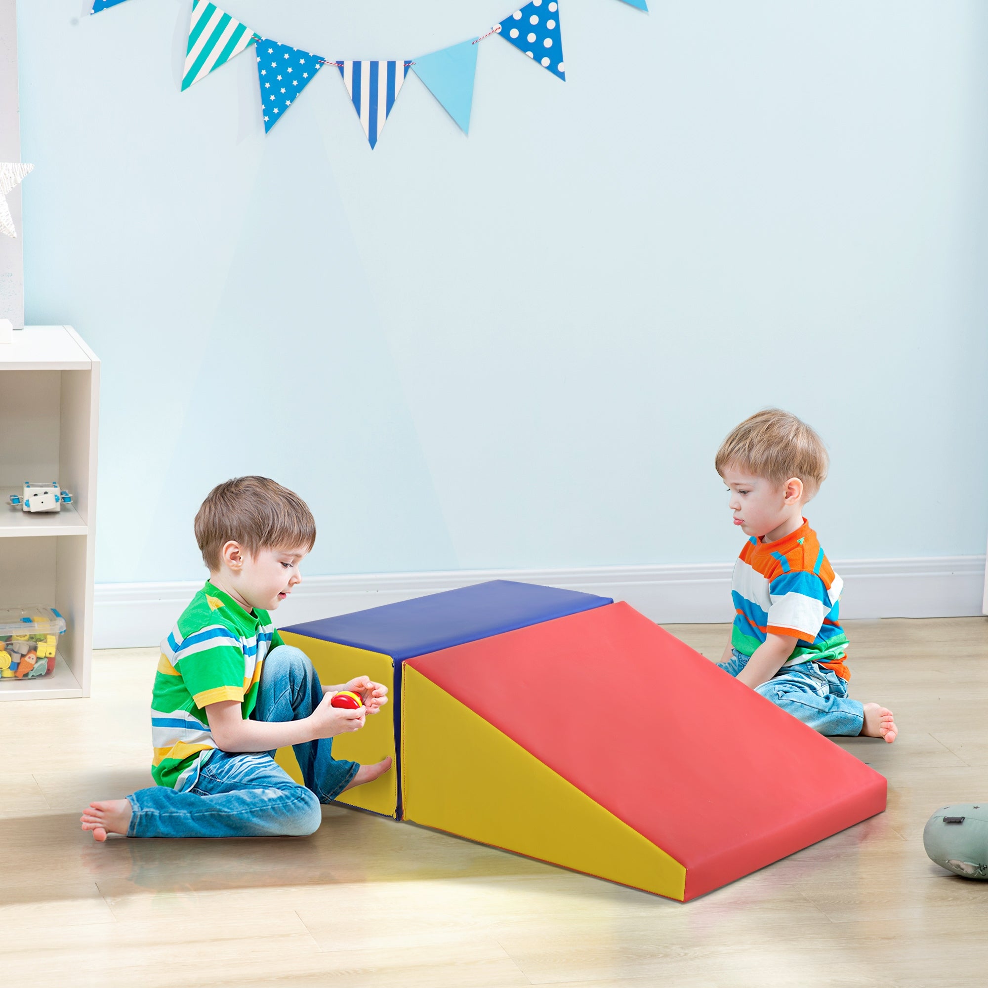 HOMCOM 2-Piece Soft Playset for Toddlers, Climbing, Crawling, For ages 12-36 Months, Red - North Peak Garden Furniture
