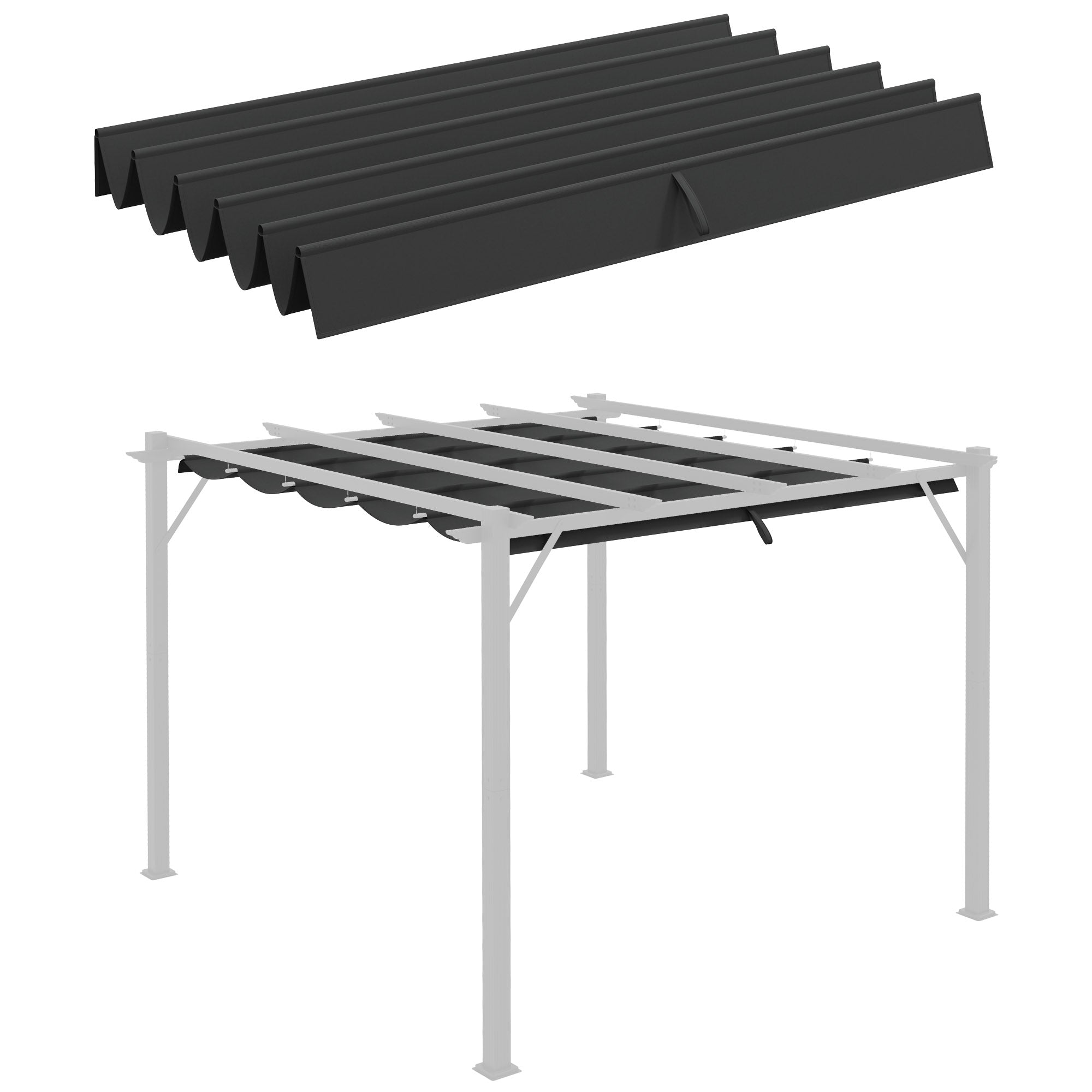 Outsunny Retractable Pergola Shade Cover, Replacement Canopy Fabric for 3 x 3 (m) Pergola, Gazebo Retractable Roof, Dark Grey - North Peak Garden Furniture