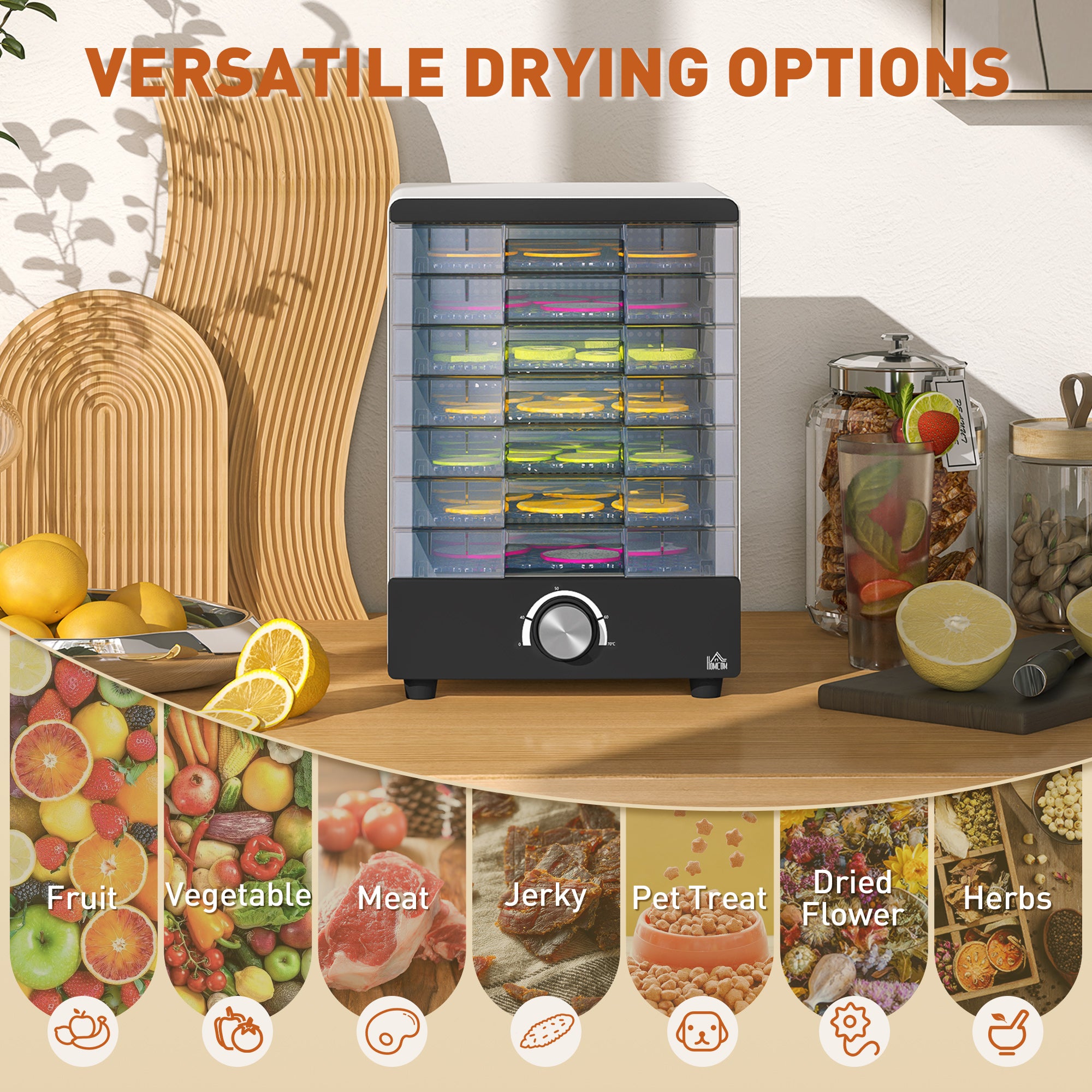 HOMCOM Seven Tray, 40-70°C Food Dehydrator - White - North Peak Garden Furniture