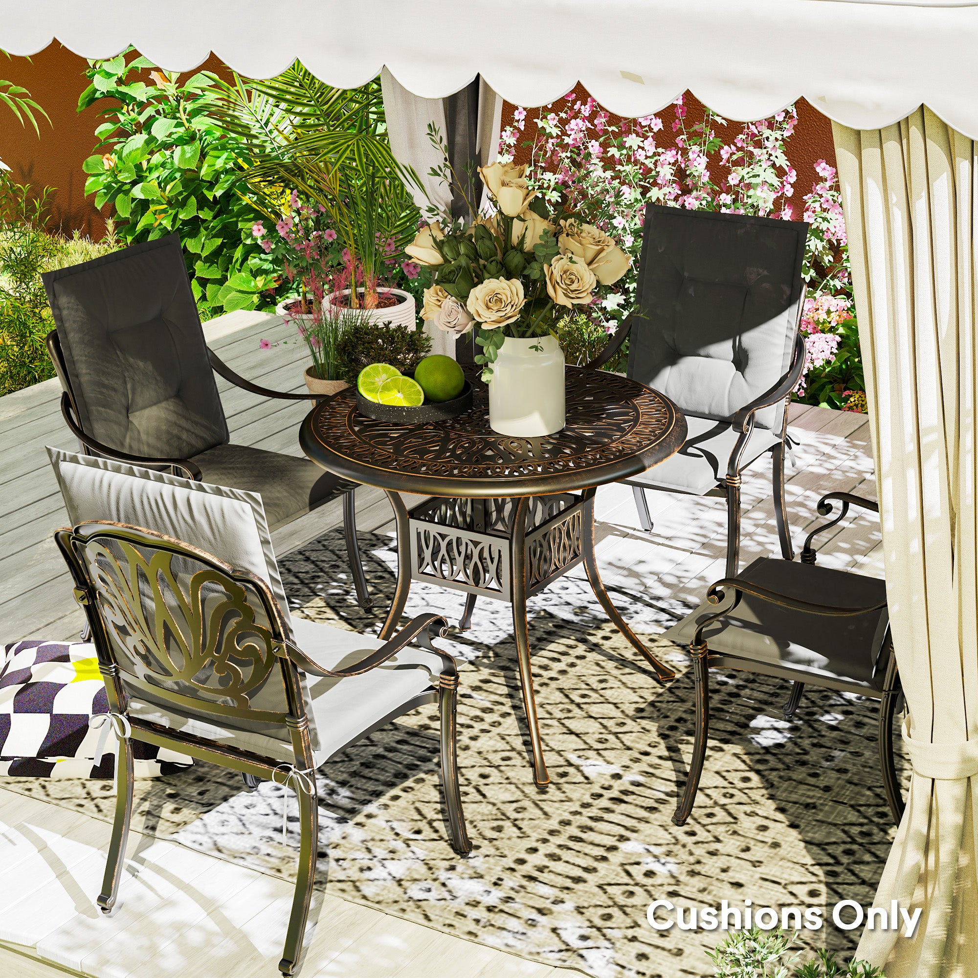 Outsunny Set of Four Padded Garden Seat Cushions - Light Grey - North Peak Garden Furniture