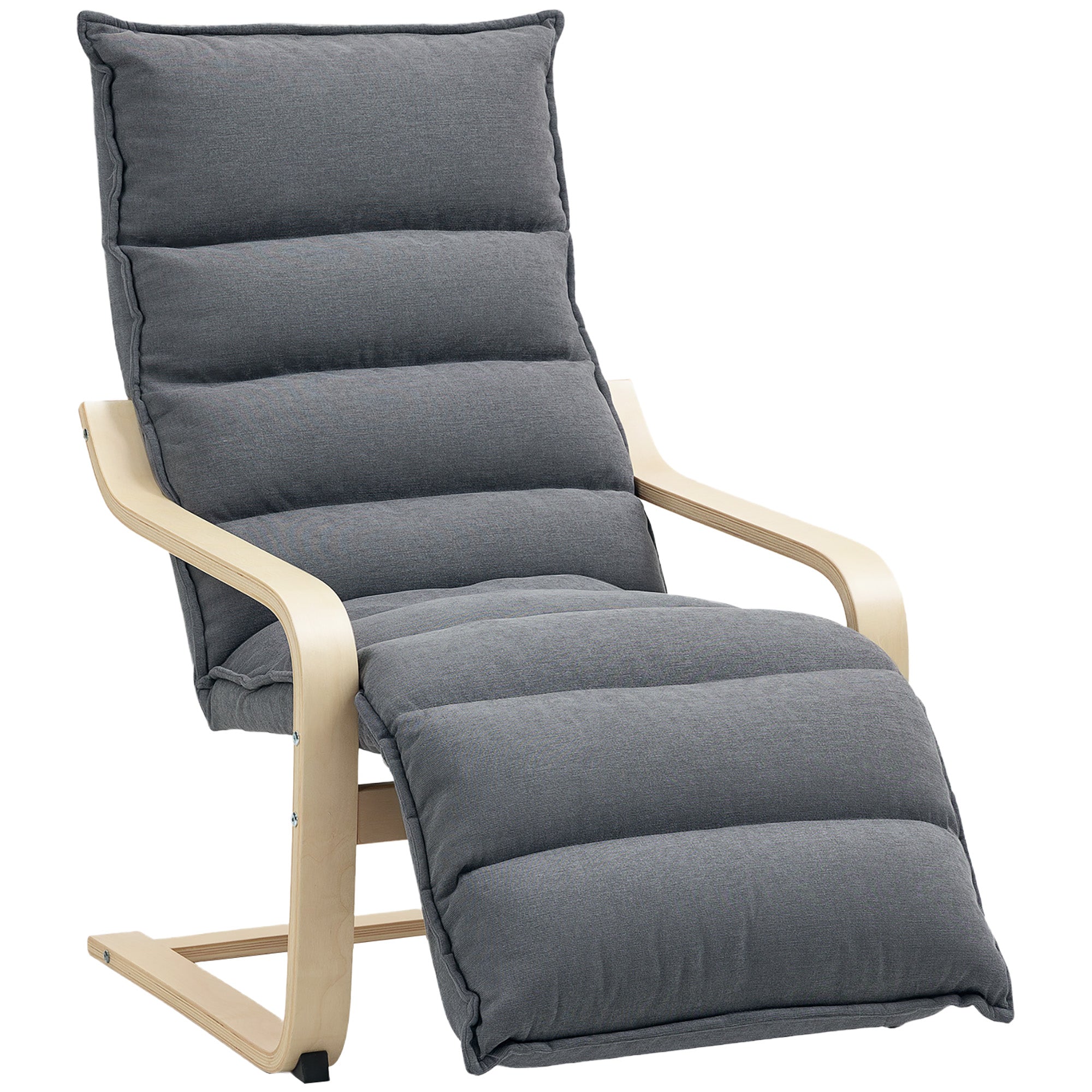 HOMCOM Curved Wooden Accent Chair, with Adjustable Footrest - Drak Grey - North Peak Garden Furniture