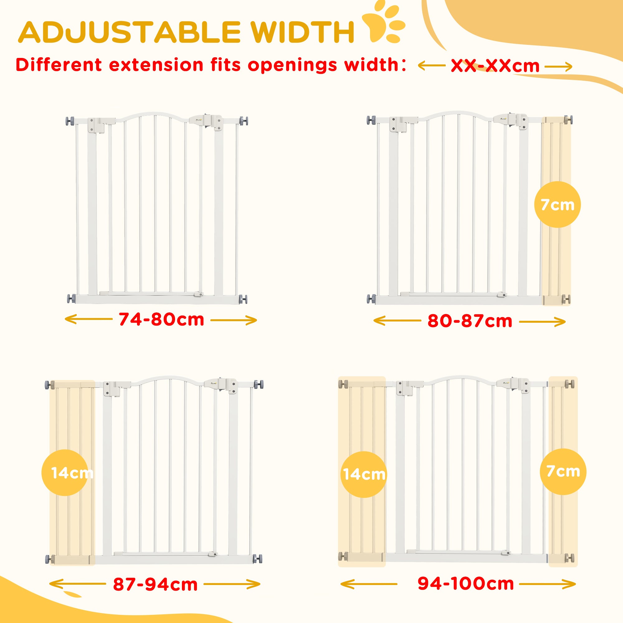 PawHut Metal 74-100cm Adjustable Pet Gate Safety Barrier w/ Auto-Close Door White - North Peak Garden Furniture