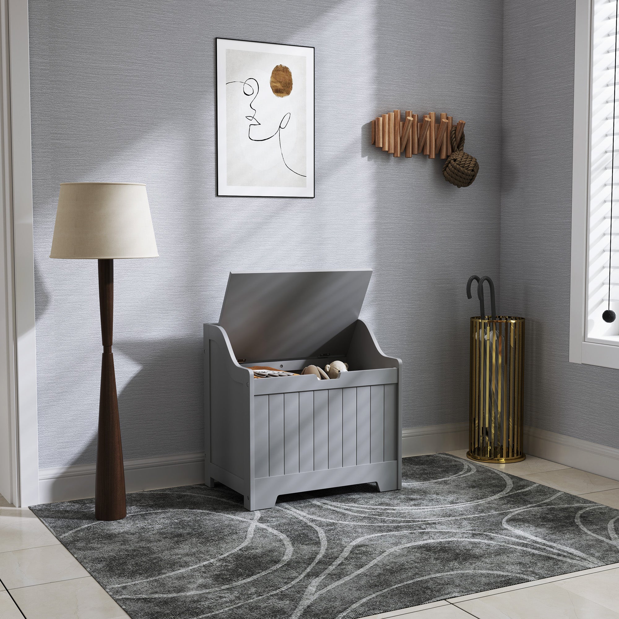 HOMCOM 61L Home Storage Chest - Grey - North Peak Garden Furniture