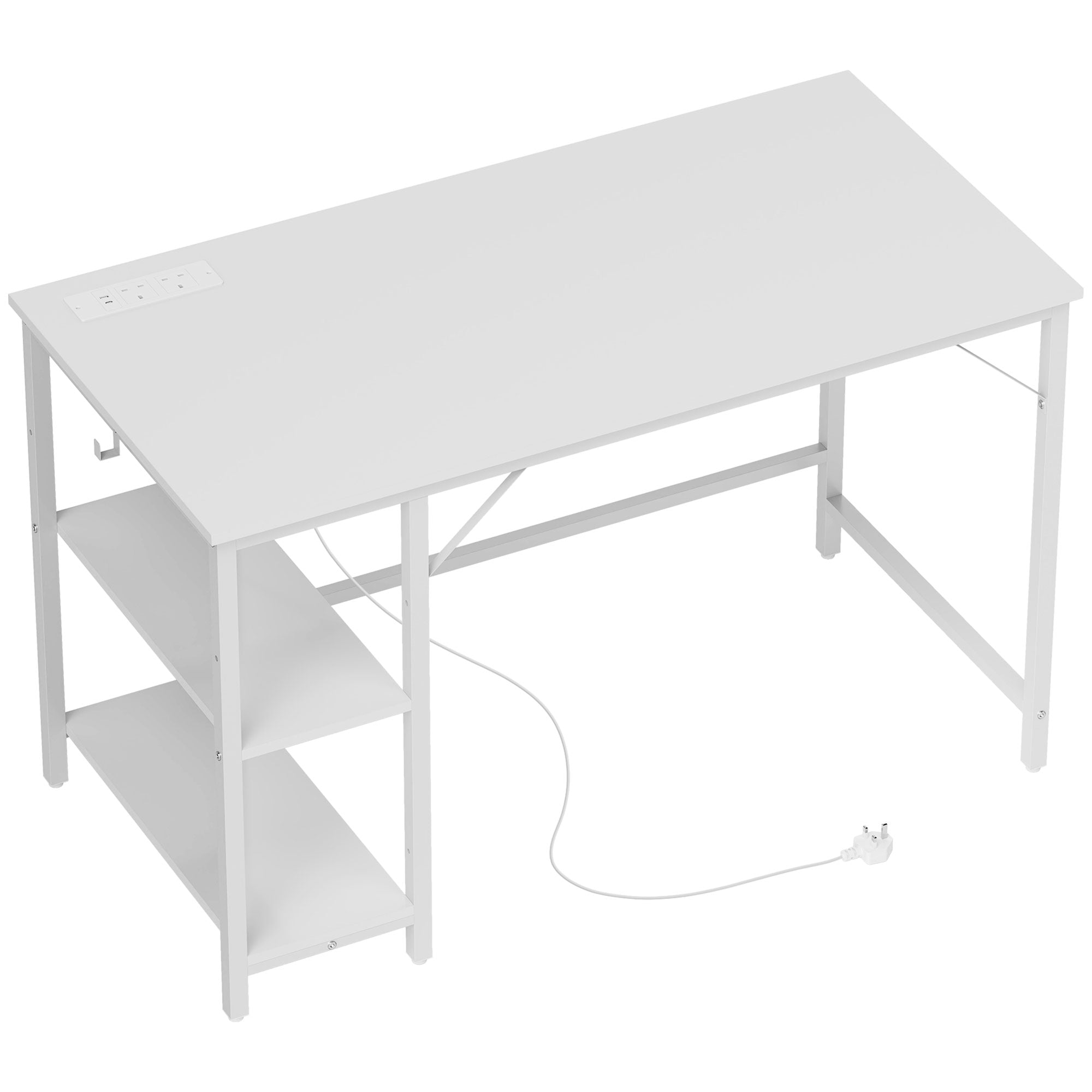 HOMCOM Computer Desk, with Power Sockets - White - North Peak Garden Furniture