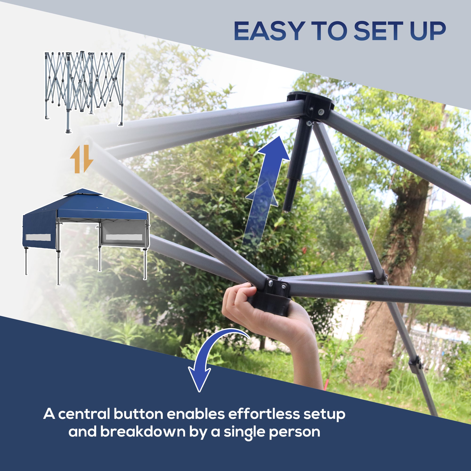Outsunny 5 x 3m Height Adjustable Pop-Up Gazebo, with Accessories - Blue - North Peak Garden Furniture