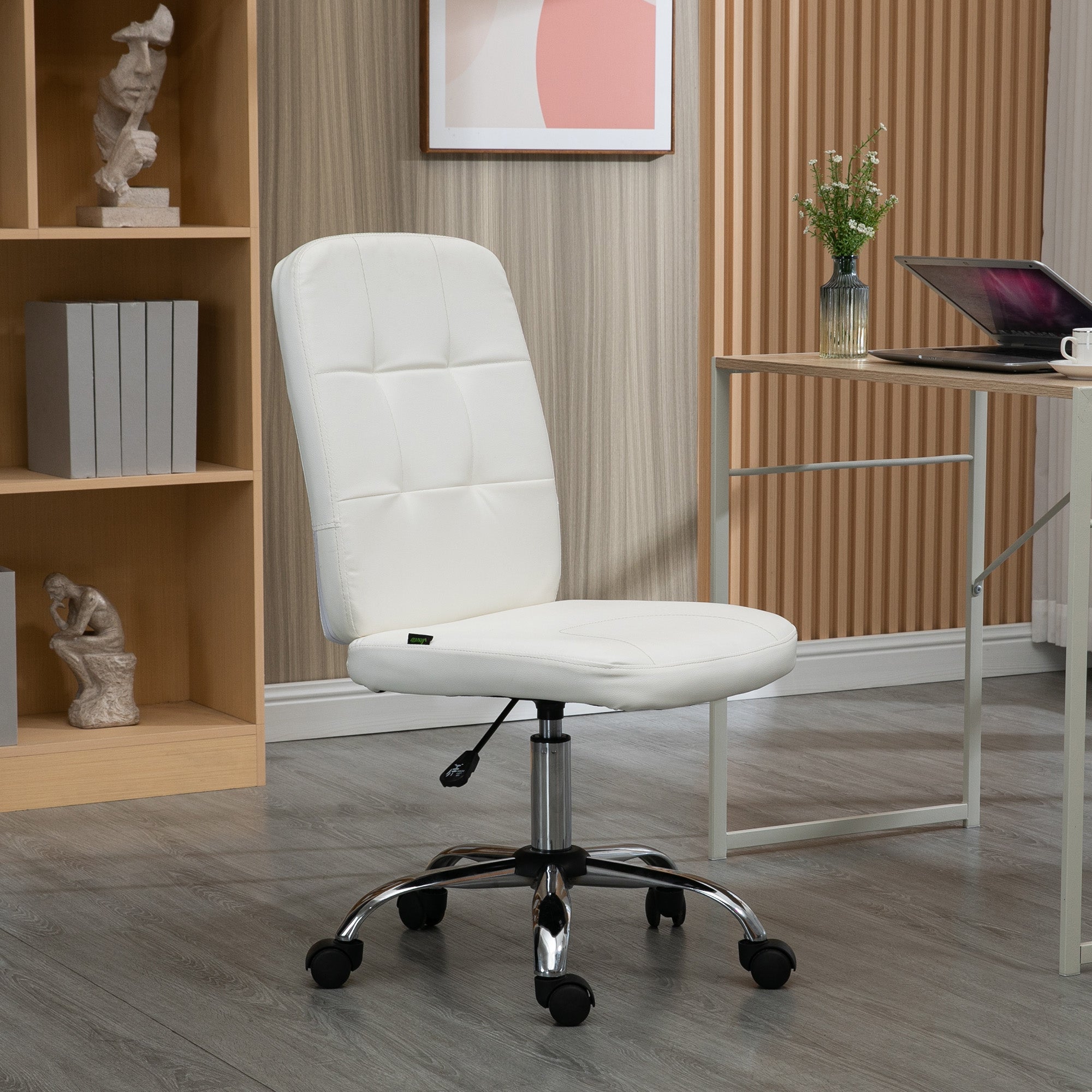 Vinsetto Armless Faux Leather Office Chair - White - North Peak Garden Furniture