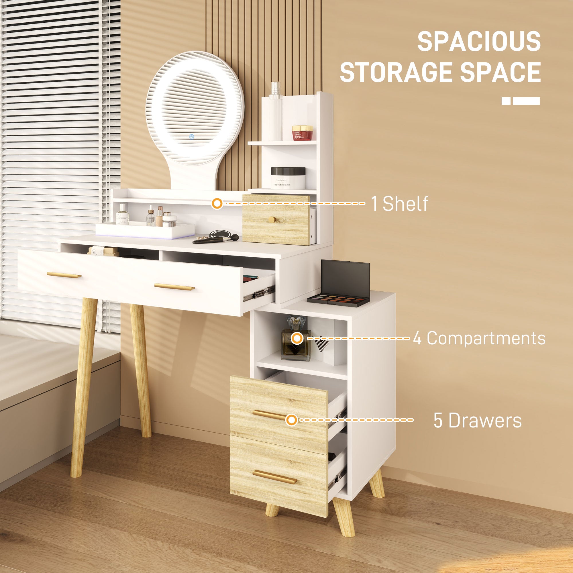 HOMCOM Elegant Dressing Table, with Storage - White - North Peak Garden Furniture