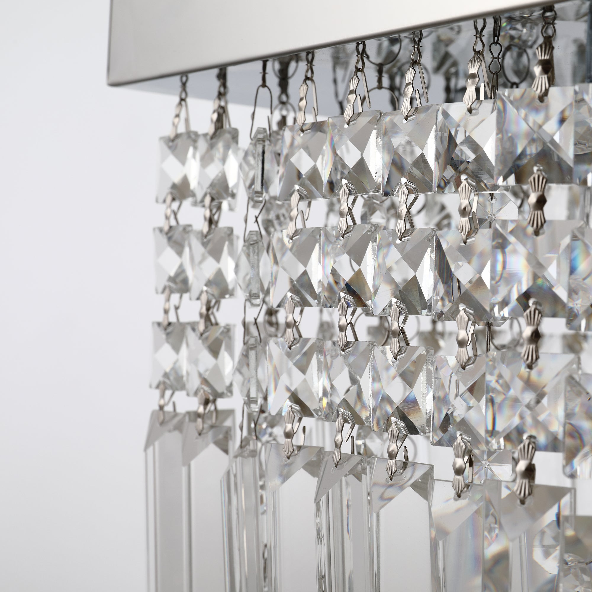 HOMCOM Modern Crystal Ceiling Light Square Crystal Chandelier for Living Room, Dining Room, Hall, E14 Base, Silver, 80 x 25 x 23cm - North Peak Garden Furniture
