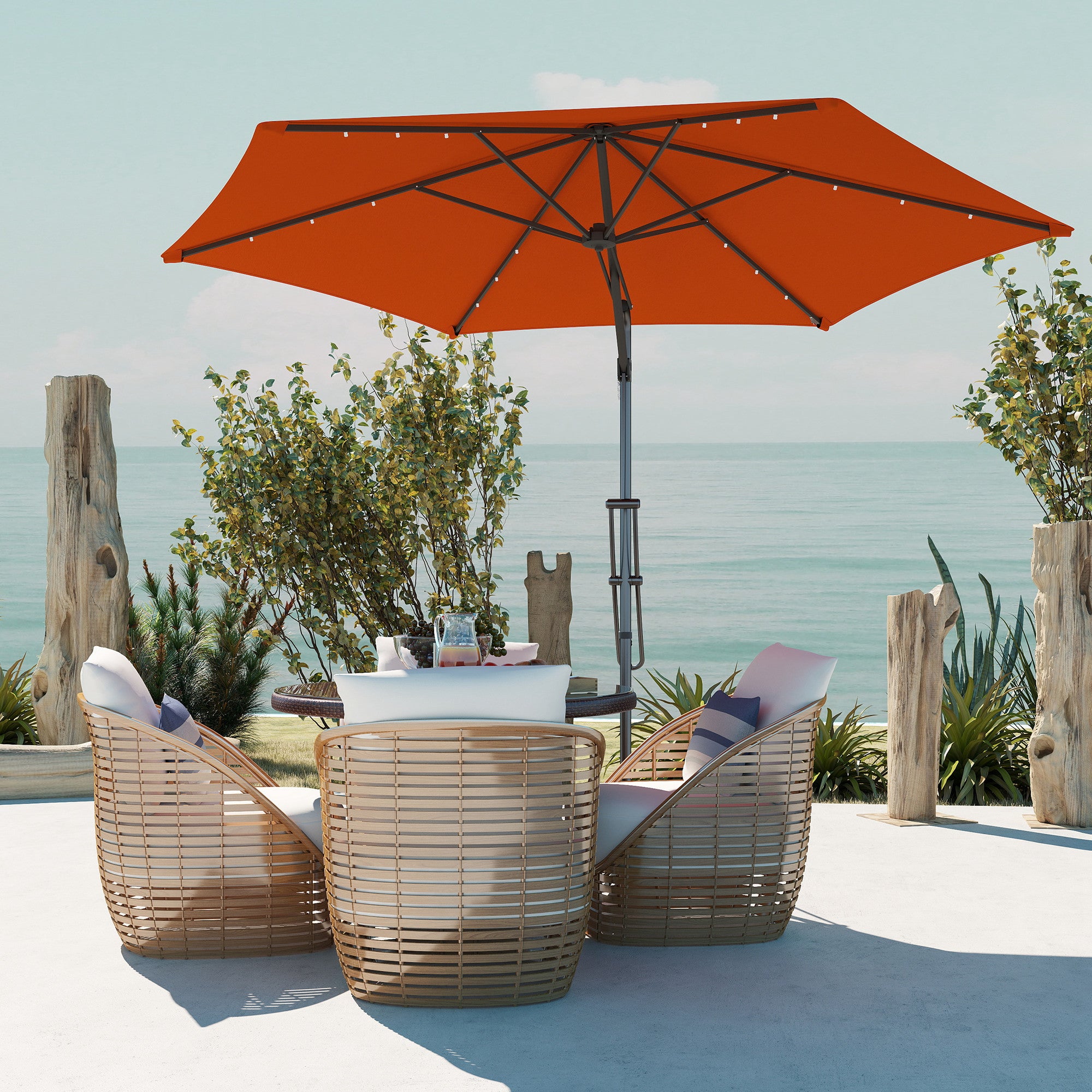 Outsunny 3(m) Garden Parasol Cantilever Umbrella with Solar LED - Orange - North Peak Garden Furniture