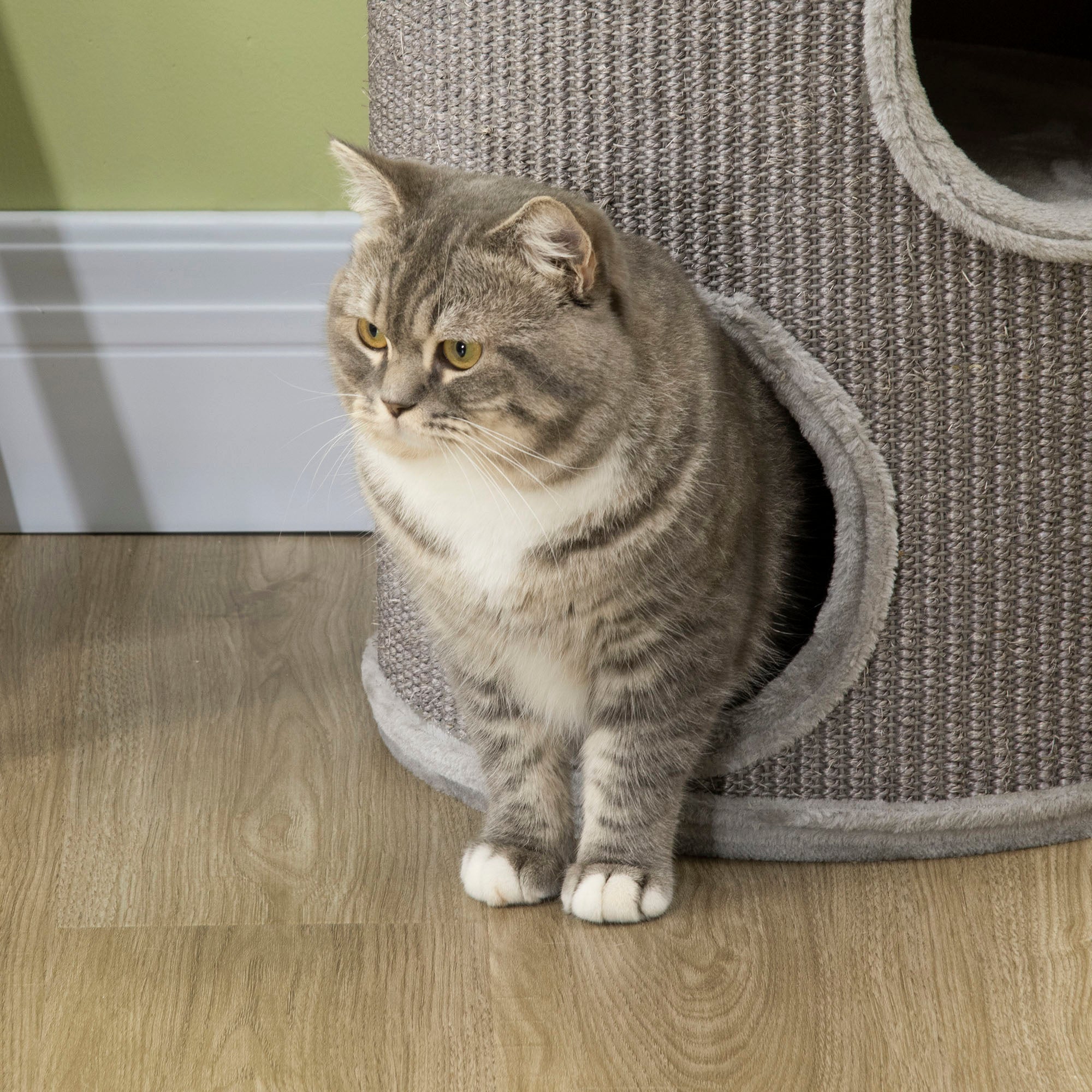 PawHut Cat Climbing Frame, Covered with Sisal, Cosy Platform - Light Grey