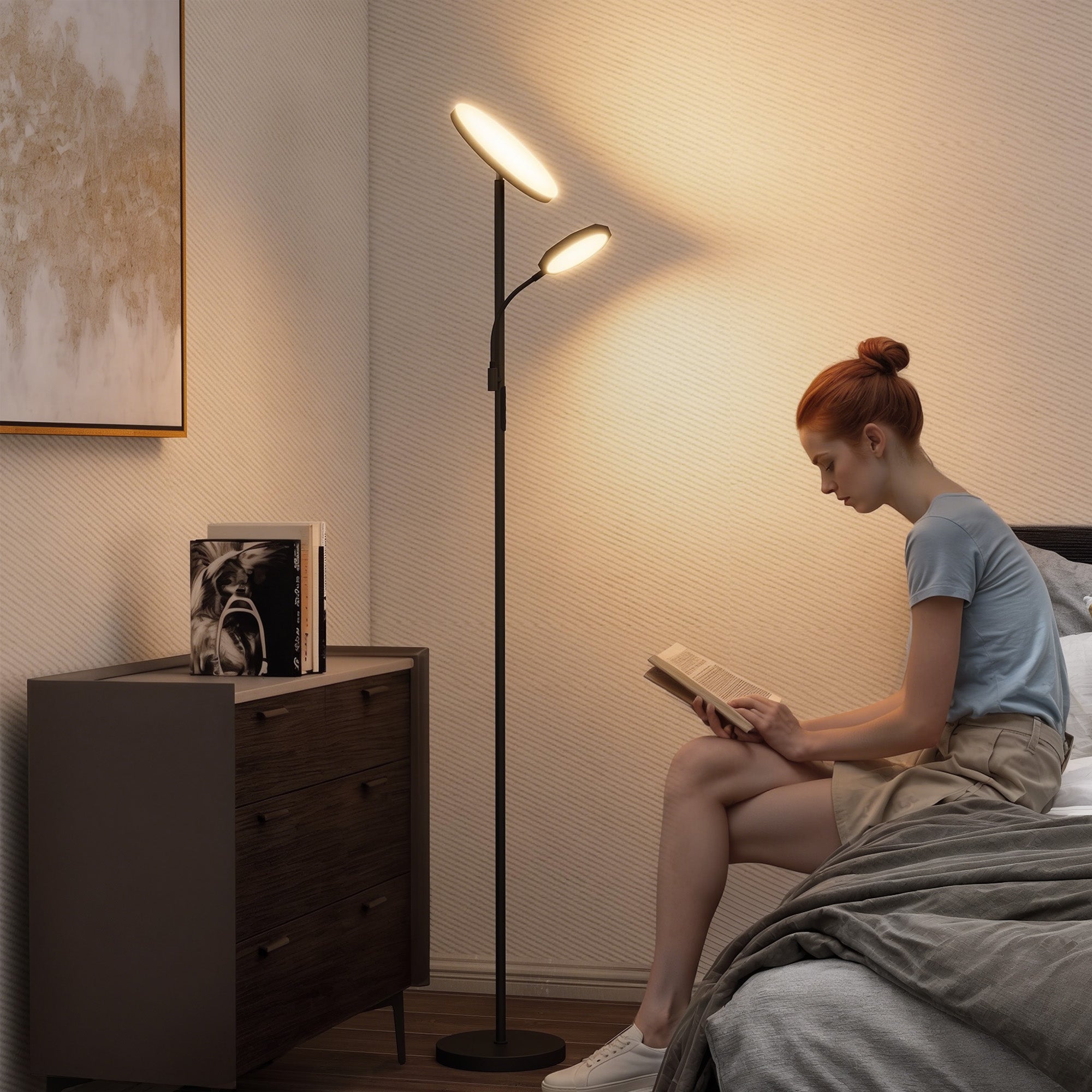 HOMCOM Mother and Child Uplighter Floor Lamp for Living Room, Stepless Dimmable Standing Lamp with Reading Light, 4 Scene Modes, 2700K-6500K Colour Temps, 4 Brightness Levels, Remote Control, Black