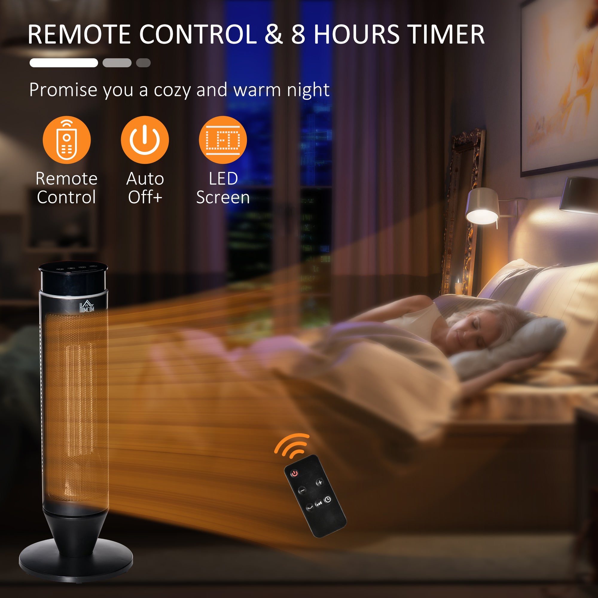 HOMCOM 21 Inch Space Heater, 1000W/2000W Ceramic Electric Heater and Fan, Overheating & Tip-Over Protection, 8H Timer, 42° Oscillation, Portable Heater for Home - North Peak Garden Furniture