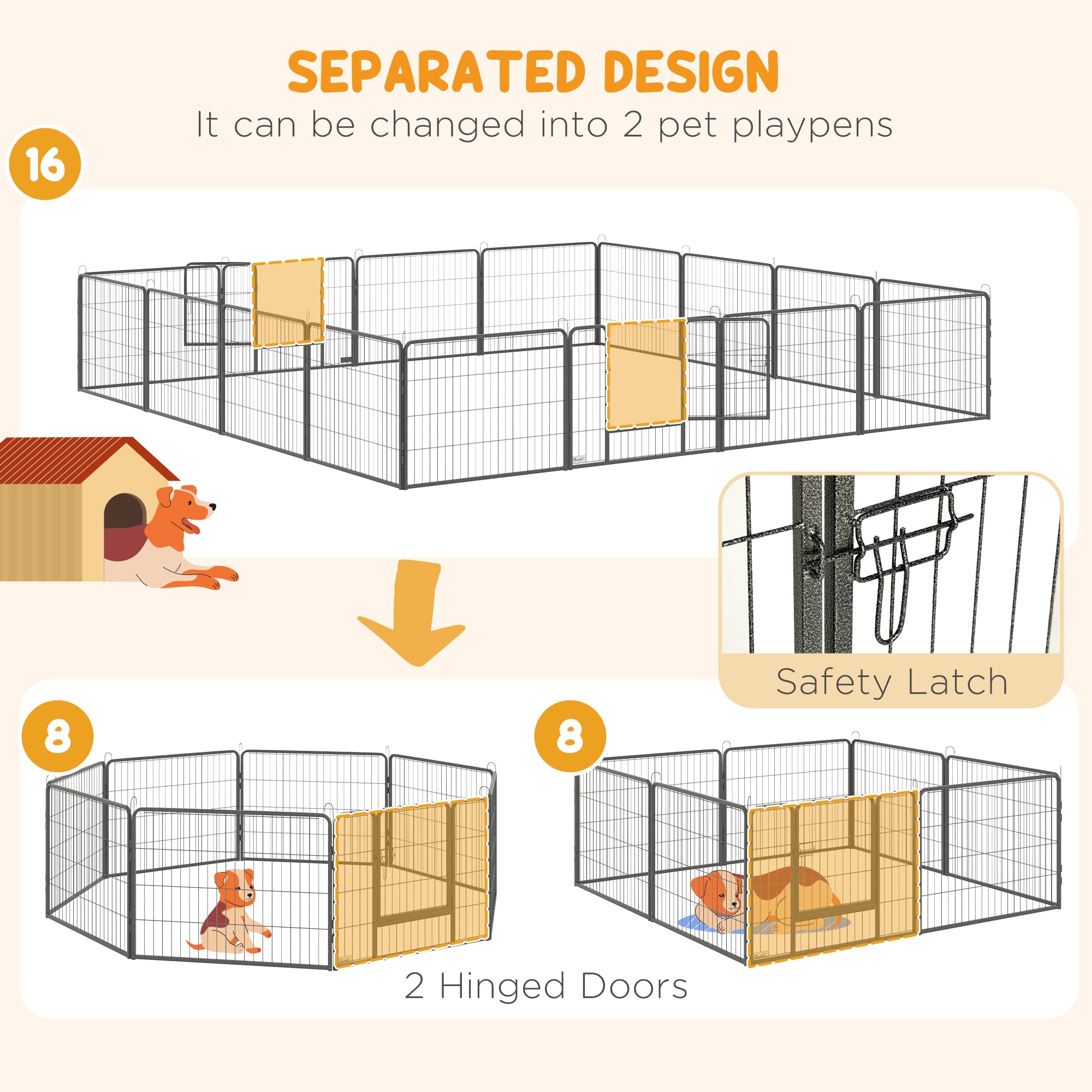PawHut 16 Panels Heavy Duty Puppy Playpen, for Small Dogs, Indoor and Outdoor Use - Grey - North Peak Garden Furniture
