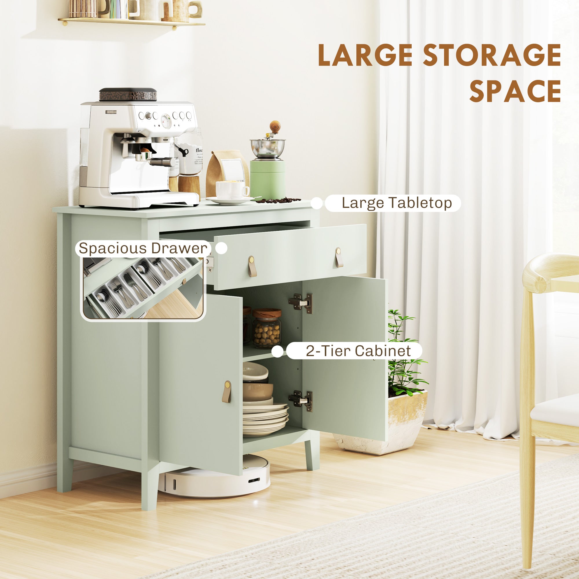 HOMCOM Farmhouse Style Sideboard - Light Green - North Peak Garden Furniture