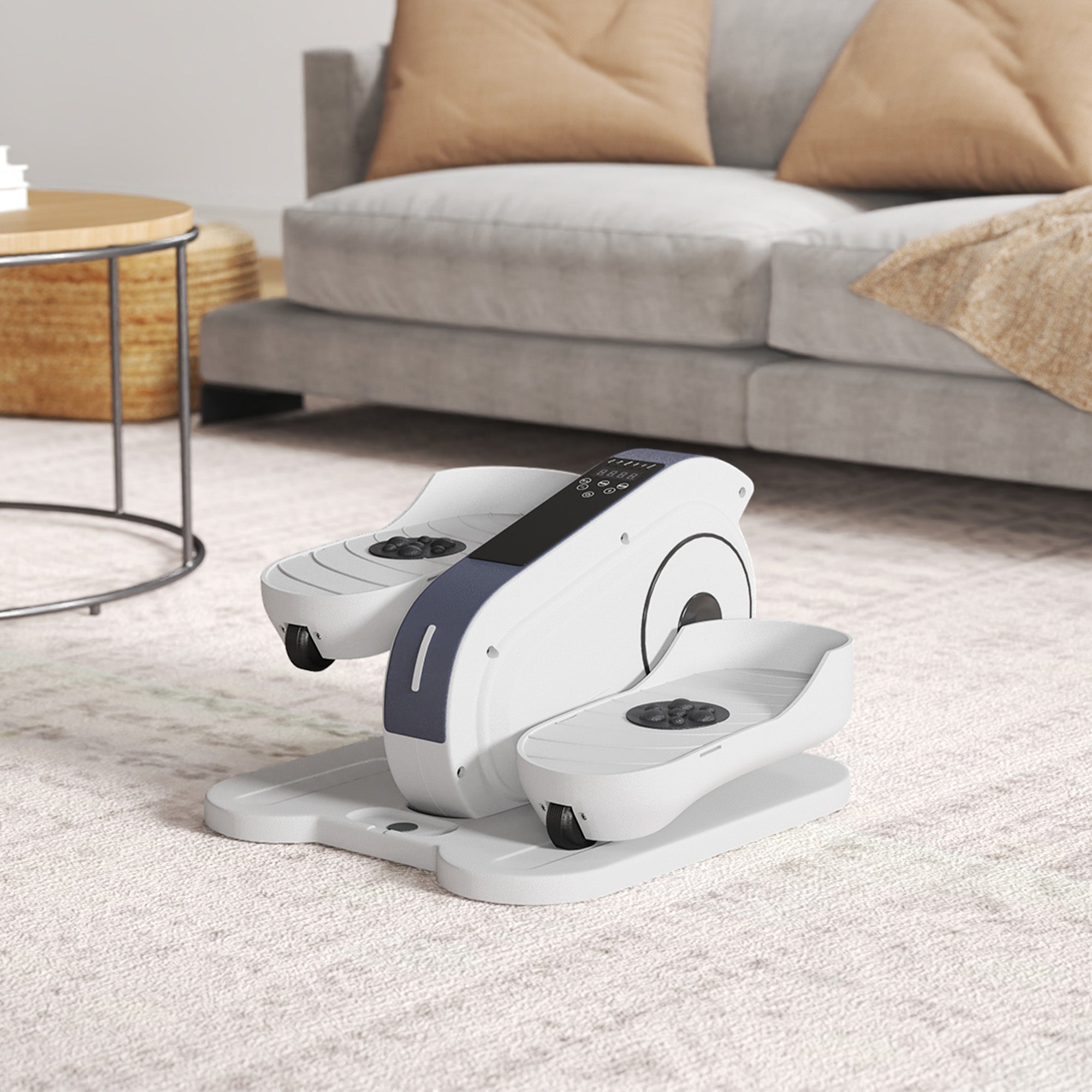 SPORTNOW Under Desk Elliptical Machine, Seated Pedal Exerciser, Mini Elliptical Trainer with LCD Monitor, Remote Control and 10 Adjustable Speed, Quiet & Portable for Seniors, White - North Peak Garden Furniture