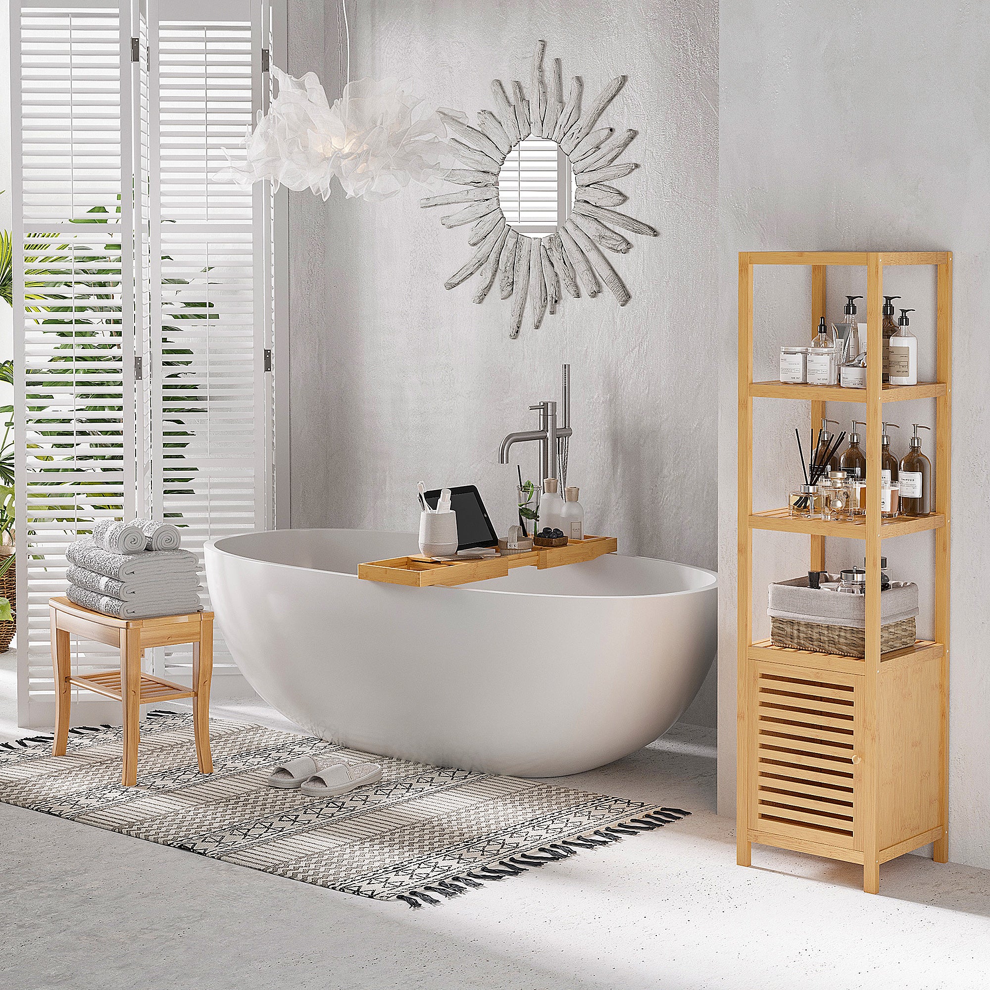 HOMCOM 45cm 2-Tier Slatted Shower Bench Storage Seat w/ 4 Legs Comfortable Safe Bathroom Stool Spa Bath Organiser - North Peak Garden Furniture