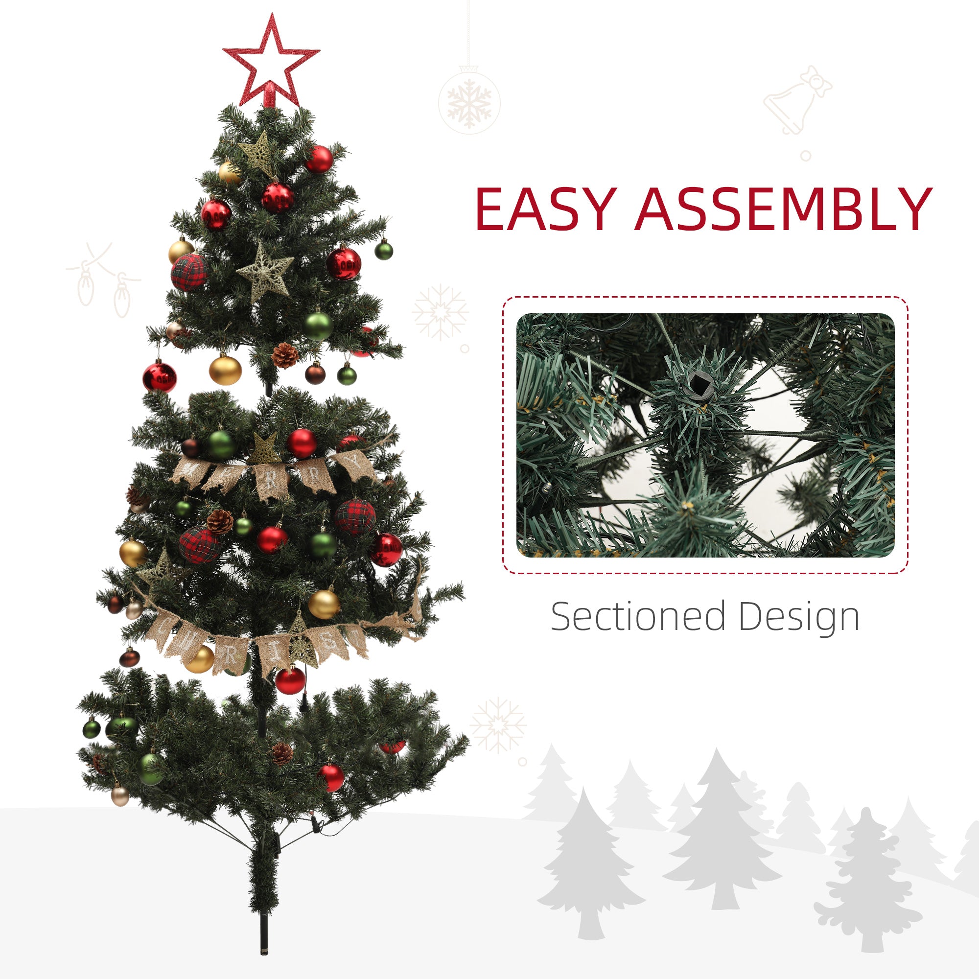 HOMCOM 5ft Pre-Lit and Xmas Tree with Decorations