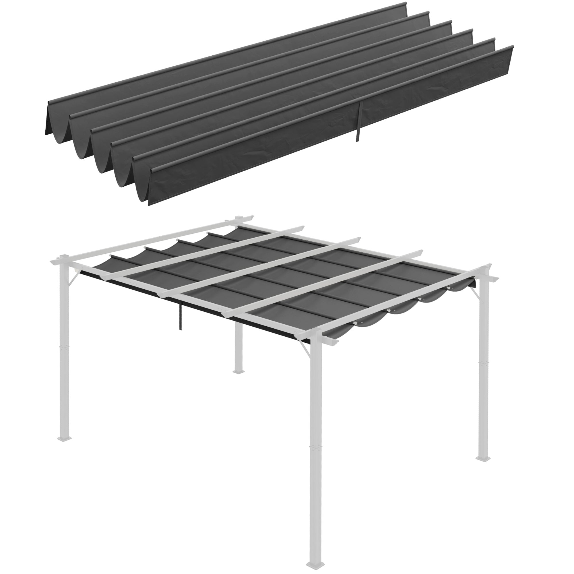 Outsunny Retractable Pergola Shade Cover, Replacement Canopy for 4 x 3 (m) Pergola, Retractable Roof, Dark Grey - North Peak Garden Furniture