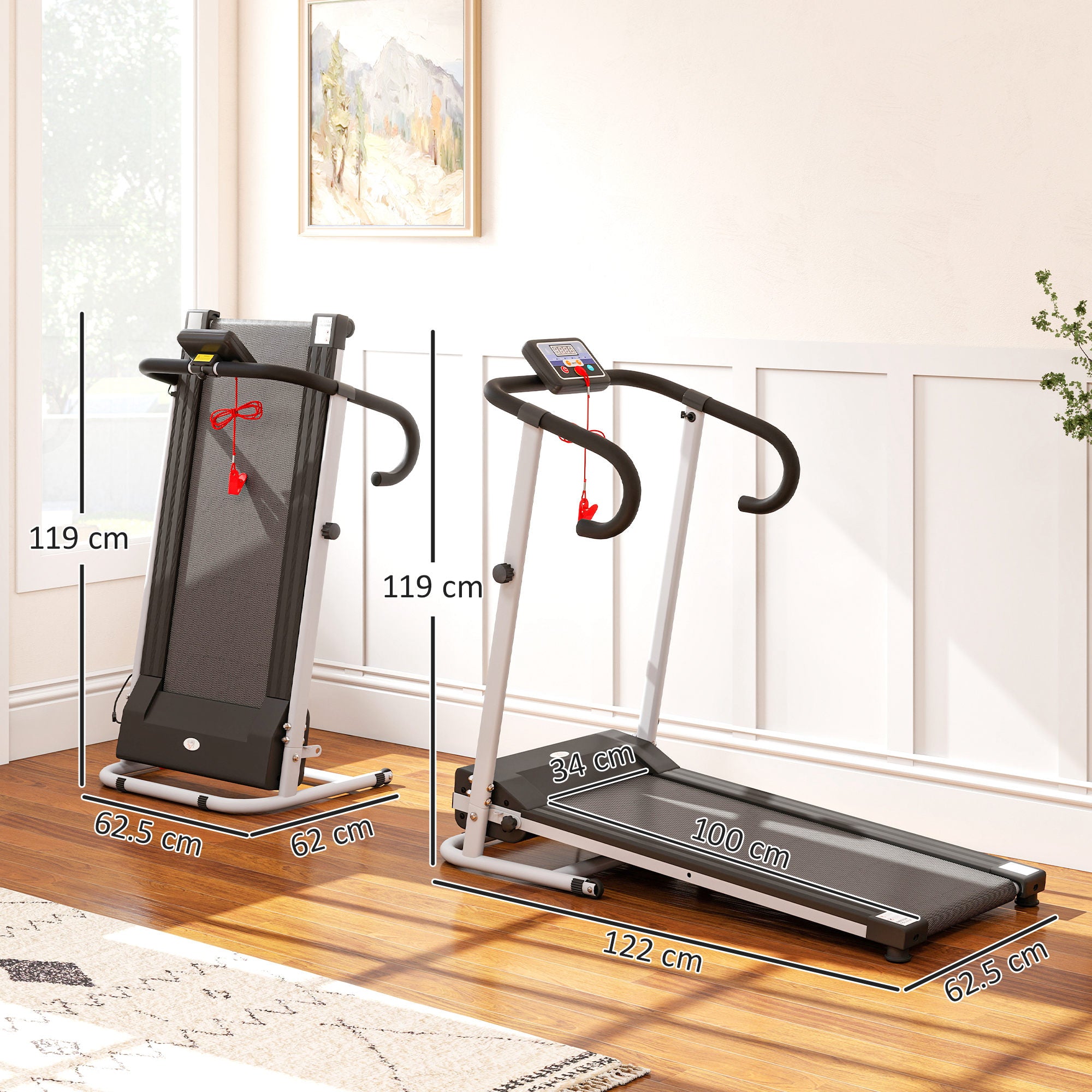 HOMCOM 1.25HP Motorised Electric Treadmill, 10km/h Folding Running Machine, Gym Fitness Exercise with LCD Monitor, Grey