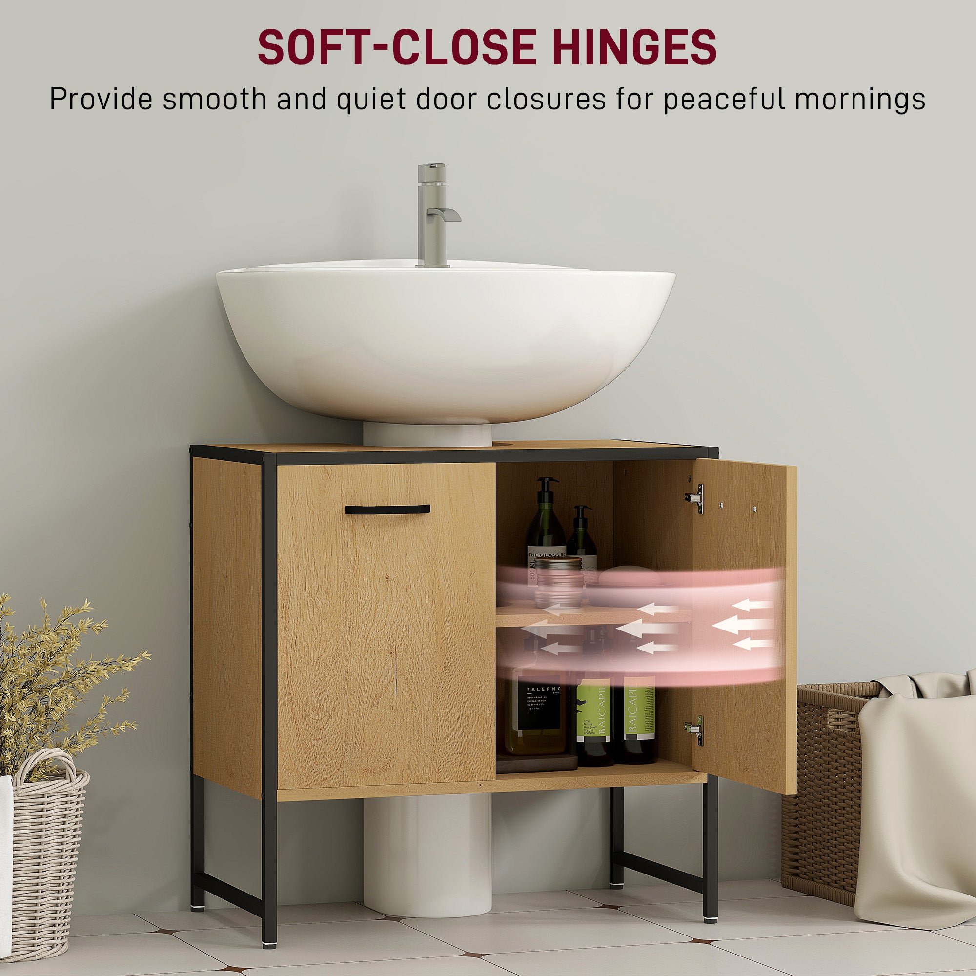 HOMCOM Bathroom Vanity Unit, Under Sink Storage Cabinet with Soft-Close Doors for Basin without or with Pedestal, Natural - North Peak Garden Furniture