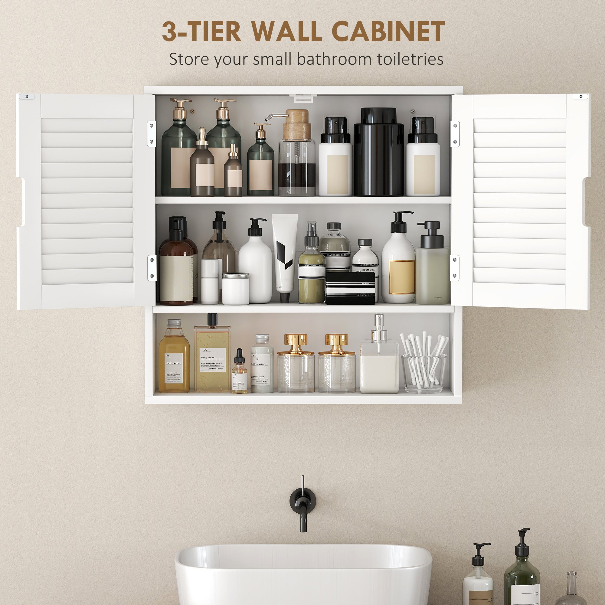 HOMCOM Bathroom Cabinet, Wall Mounted Storage Cabinet with Adjustable Shelves, 60 x 20 x 60 cm, White