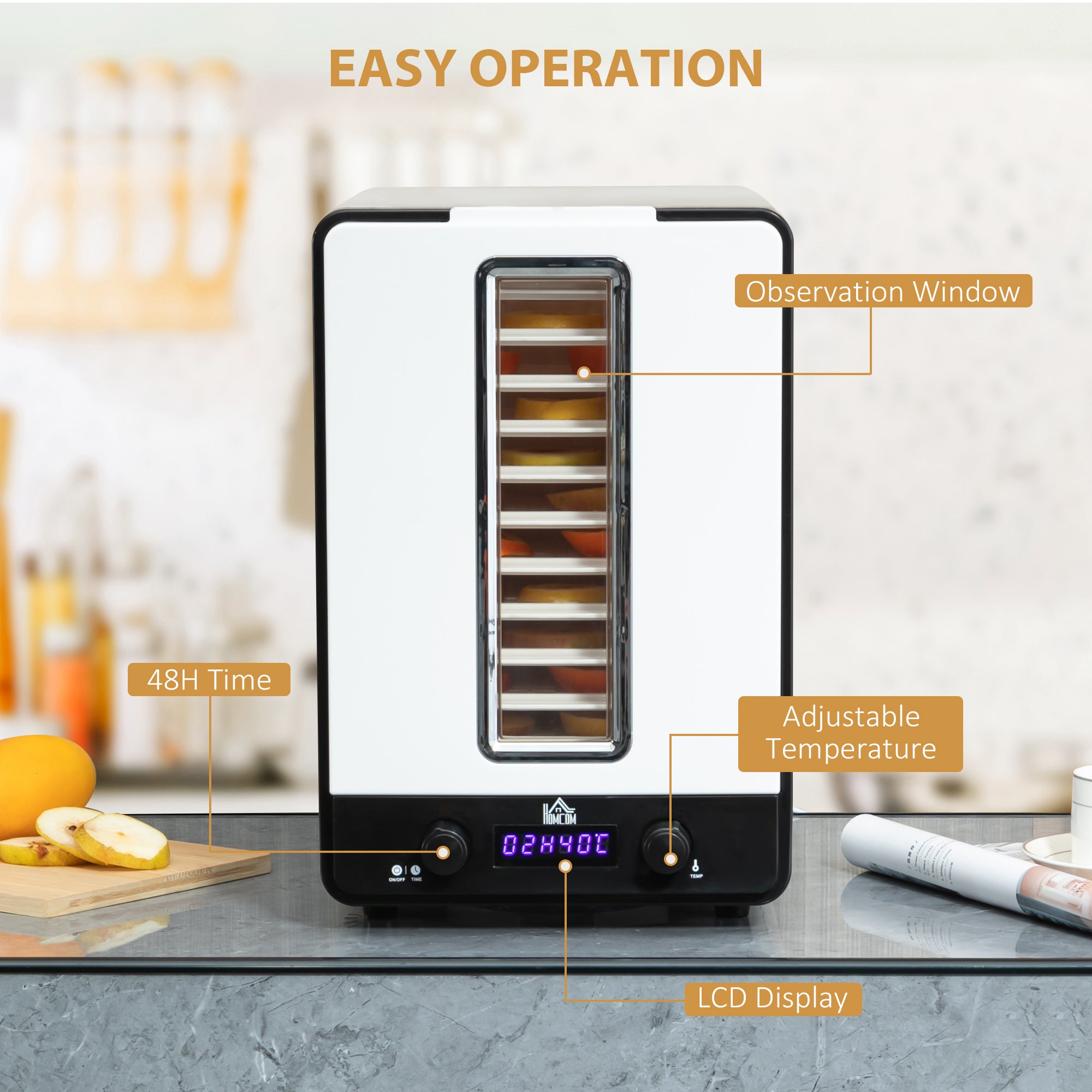 HOMCOM 11-Tray Food Dehydrator, 40-70℃ Temperature and Timer - North Peak Garden Furniture