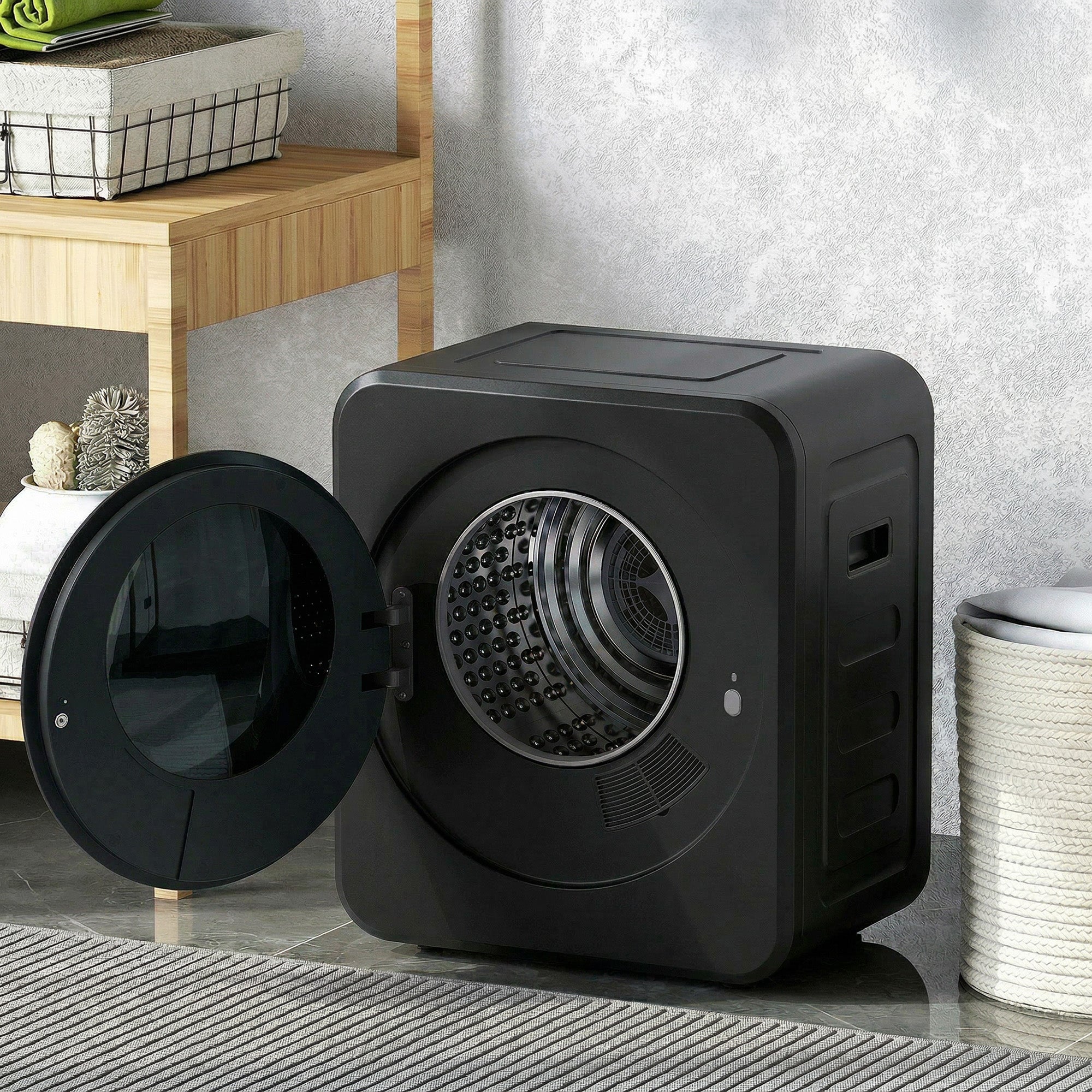 HOMCOM Vented Tumble Dryer, 4 kg Front Tumble Dryer with Stainless Steel Tub, 800W Compact Freestanding Black