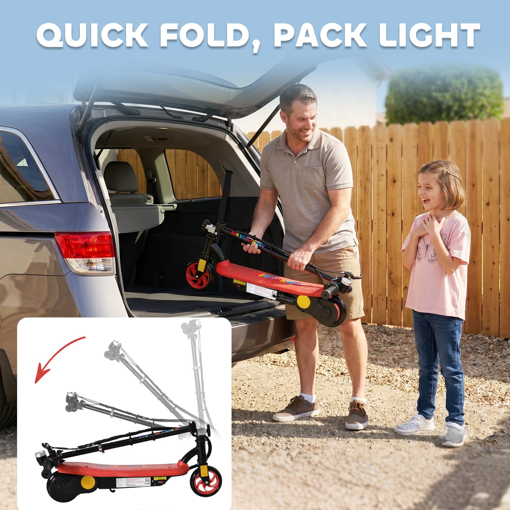 HOMCOM Foldable Electric Scooter, with LED Headlight, for Ages 7-14 Years - Red