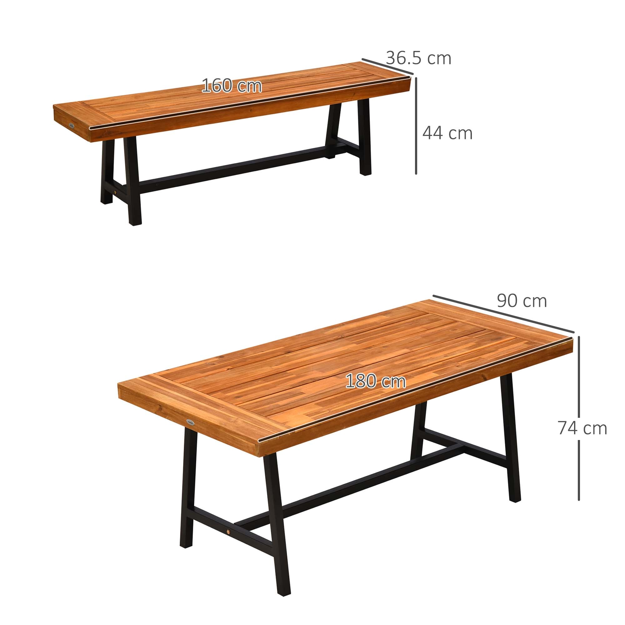 Outsunny Garden 3 Pieces Acacia Wood Picnic Table and 2 Benches Set Dining Trestle Beer Table Patio Outdoor Indoor Furniture - North Peak Garden Furniture