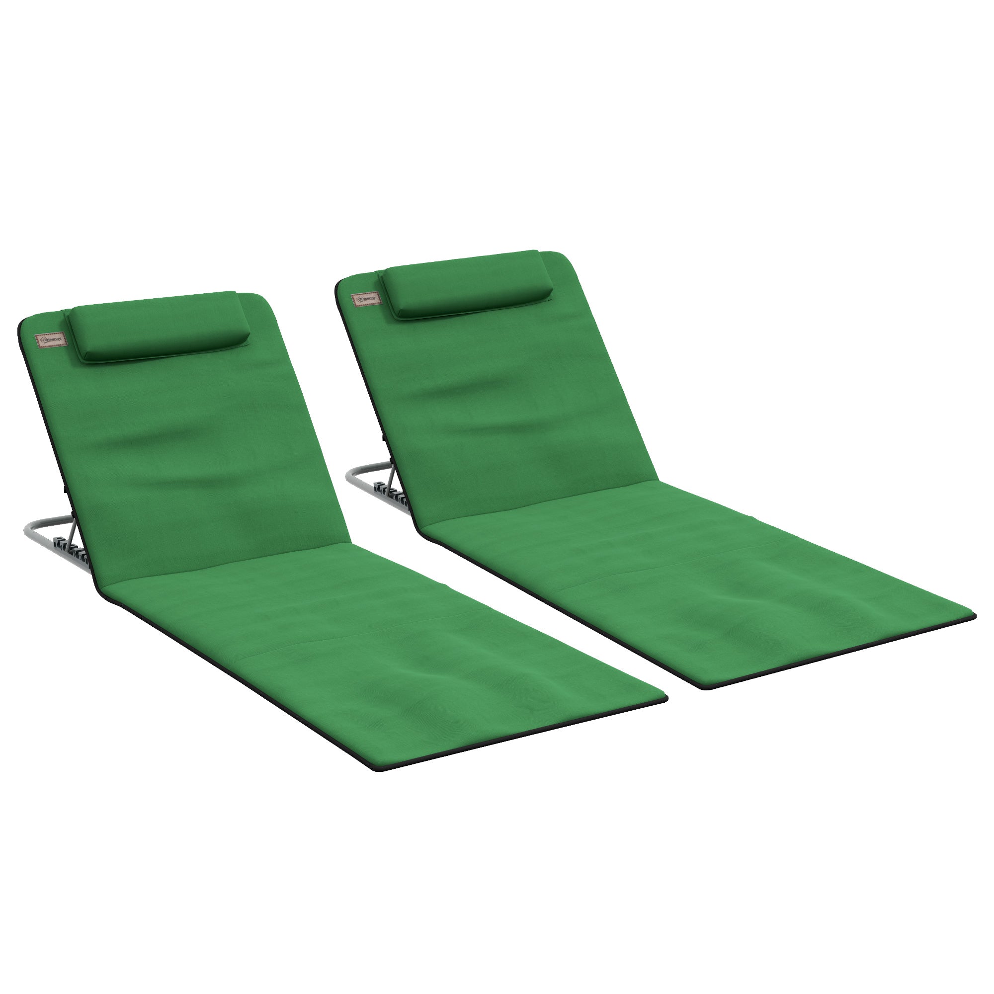 Outsunny Set of Two Metal Frame Beach Chairs, with Reclining Backs - Green - North Peak Garden Furniture