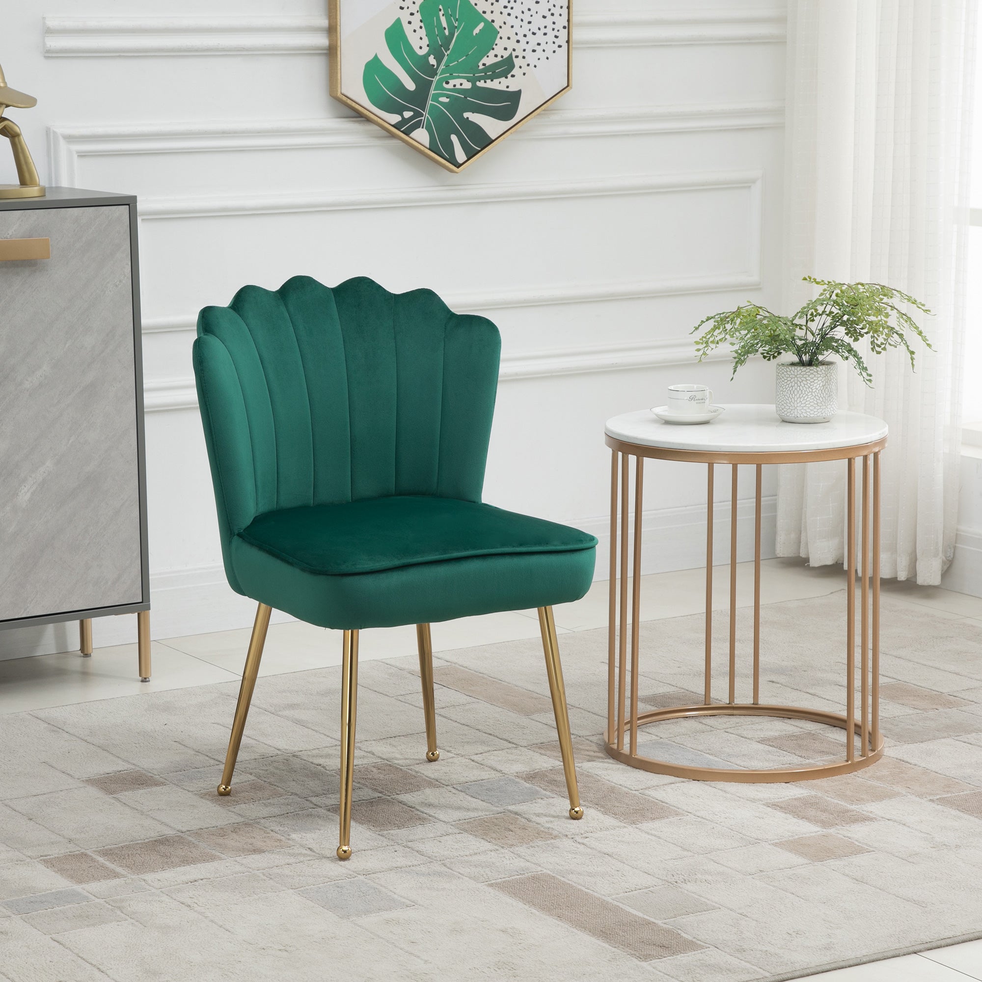 HOMCOM Velvet-Feel Shell Accent Chair - Green - North Peak Garden Furniture