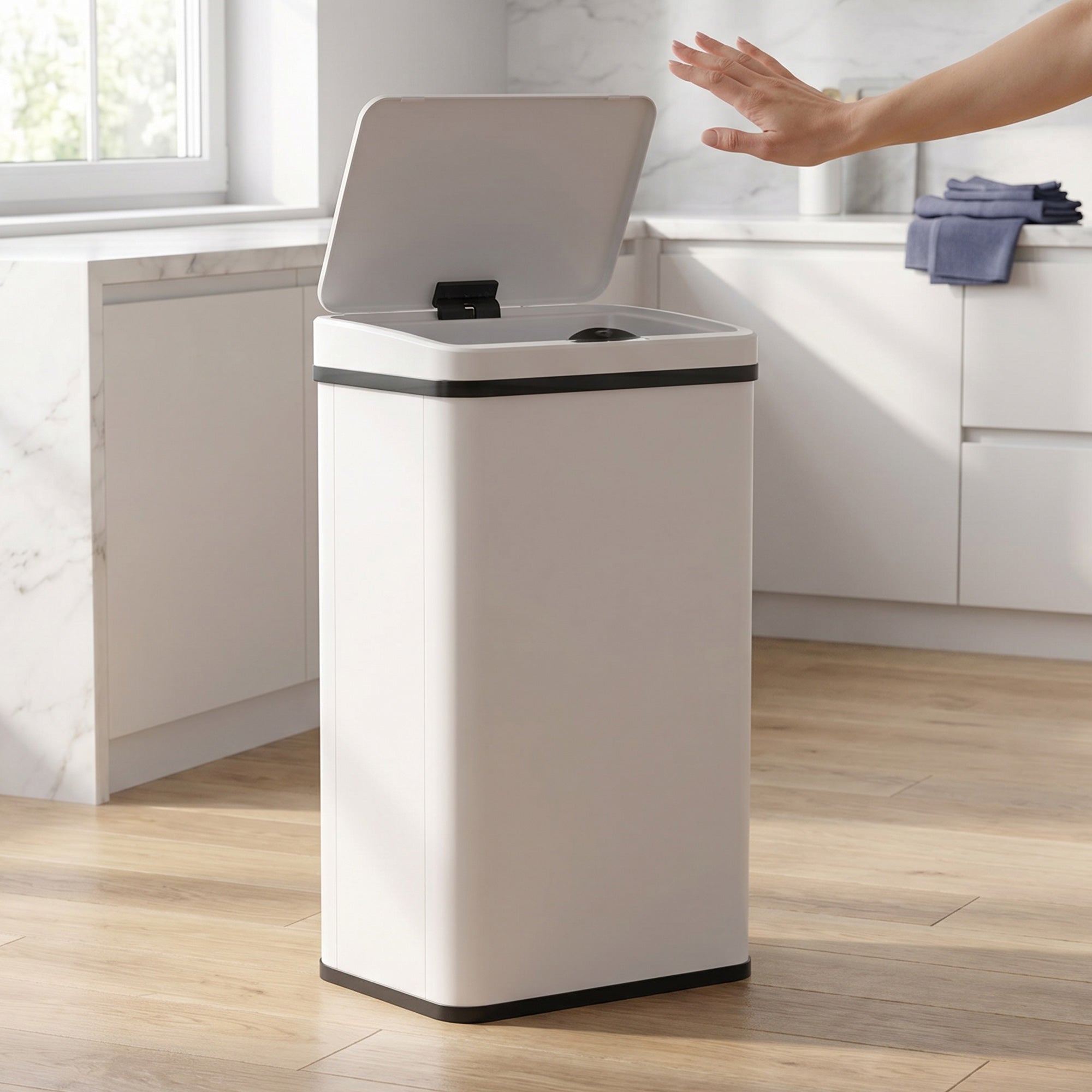 HOMCOM 50L Sensor Bin with Soft-Close Lid, Stainless Steel Automatic Touchless Motion Sensor Kitchen Bin, White